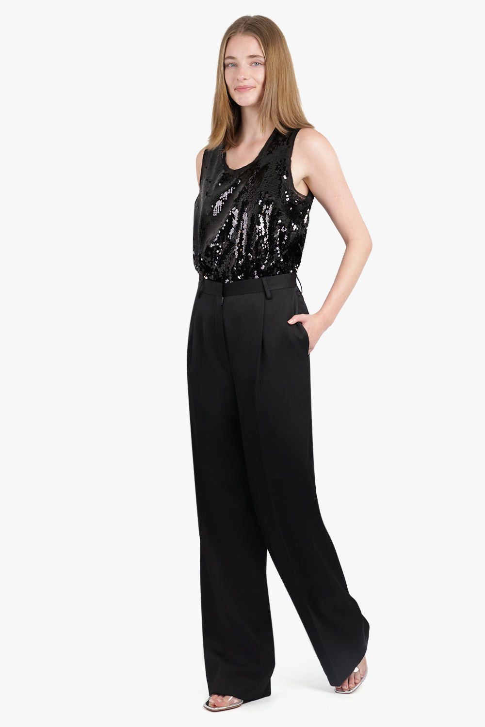 FISHSCALE SEQUIN OVERLAY S/LESS TOP | BLACK - 2