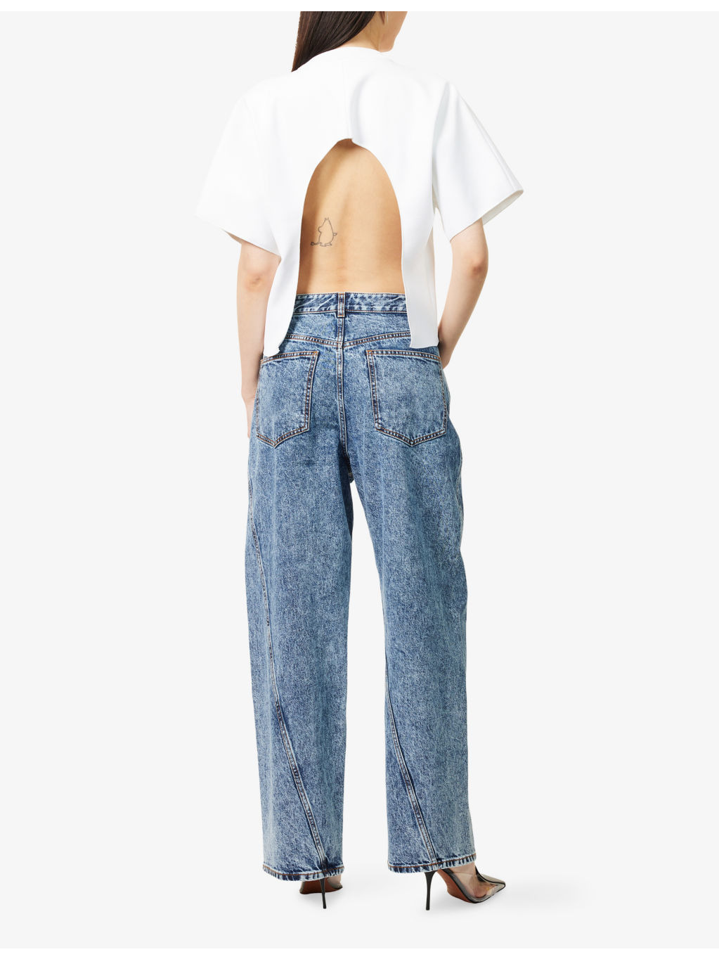 Open-Back Round-Neck Stretch-Crepe T-Shirt - 2