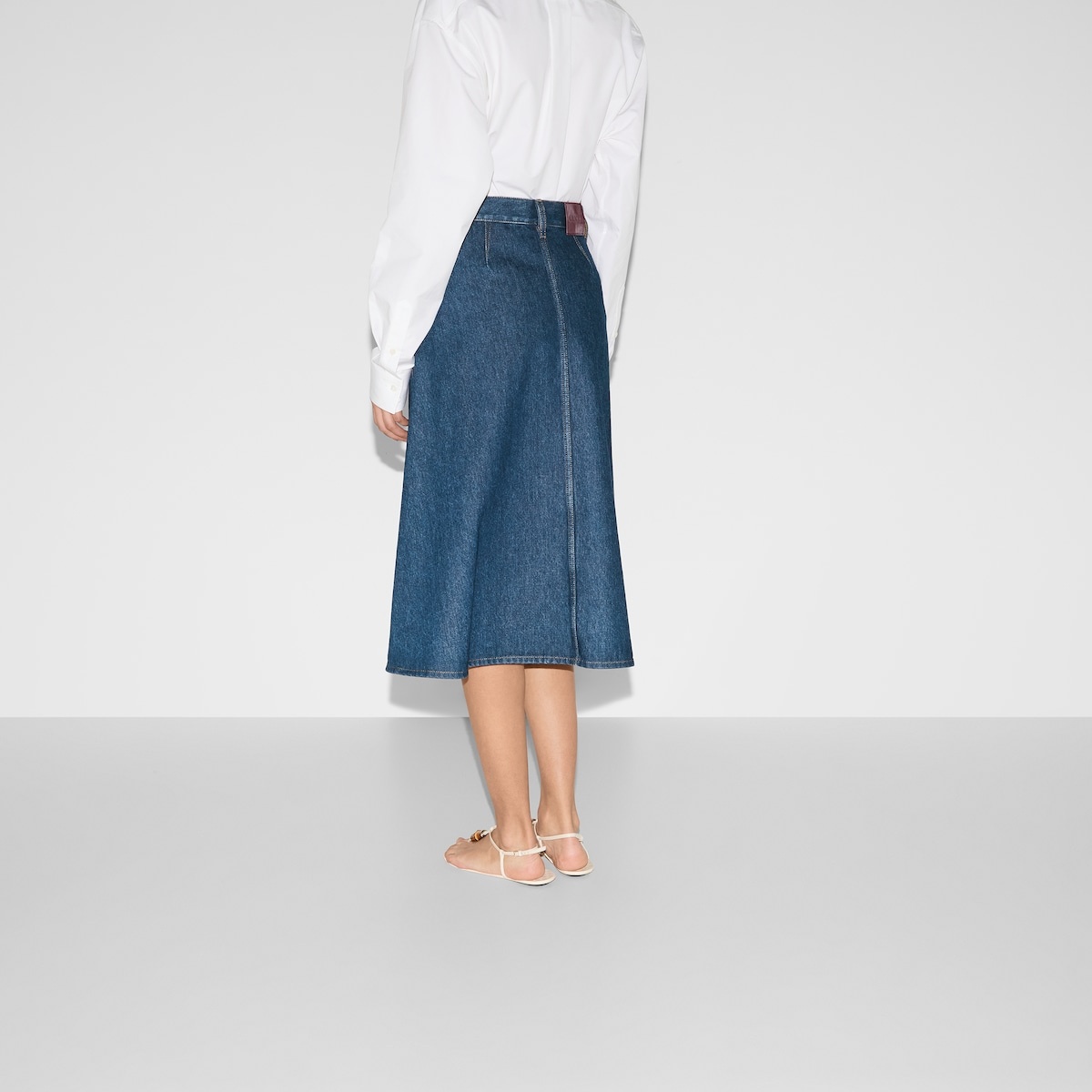 Mid-length denim skirt - 4