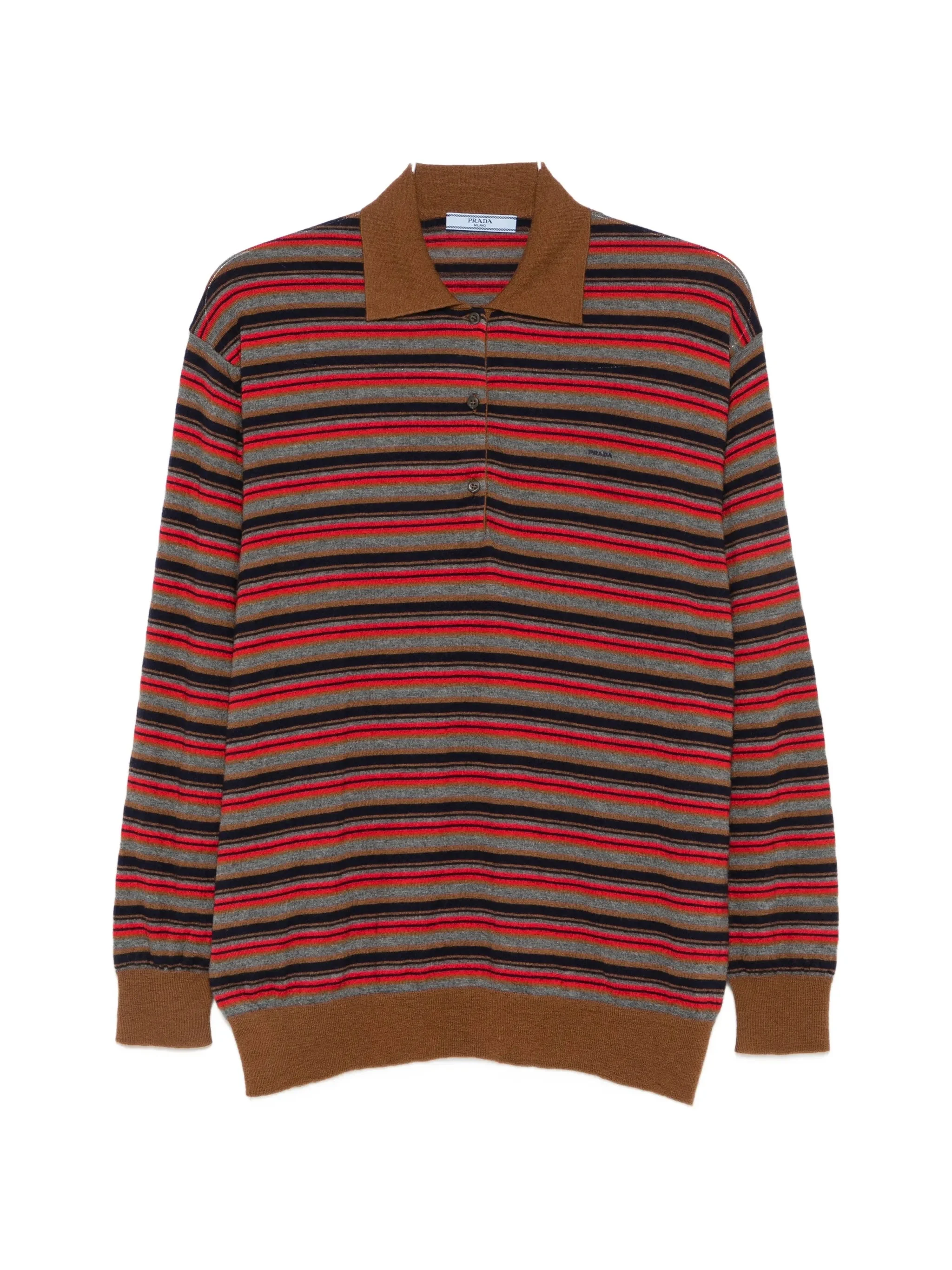 Prada Striped Long-sleeve Polo Top - 1