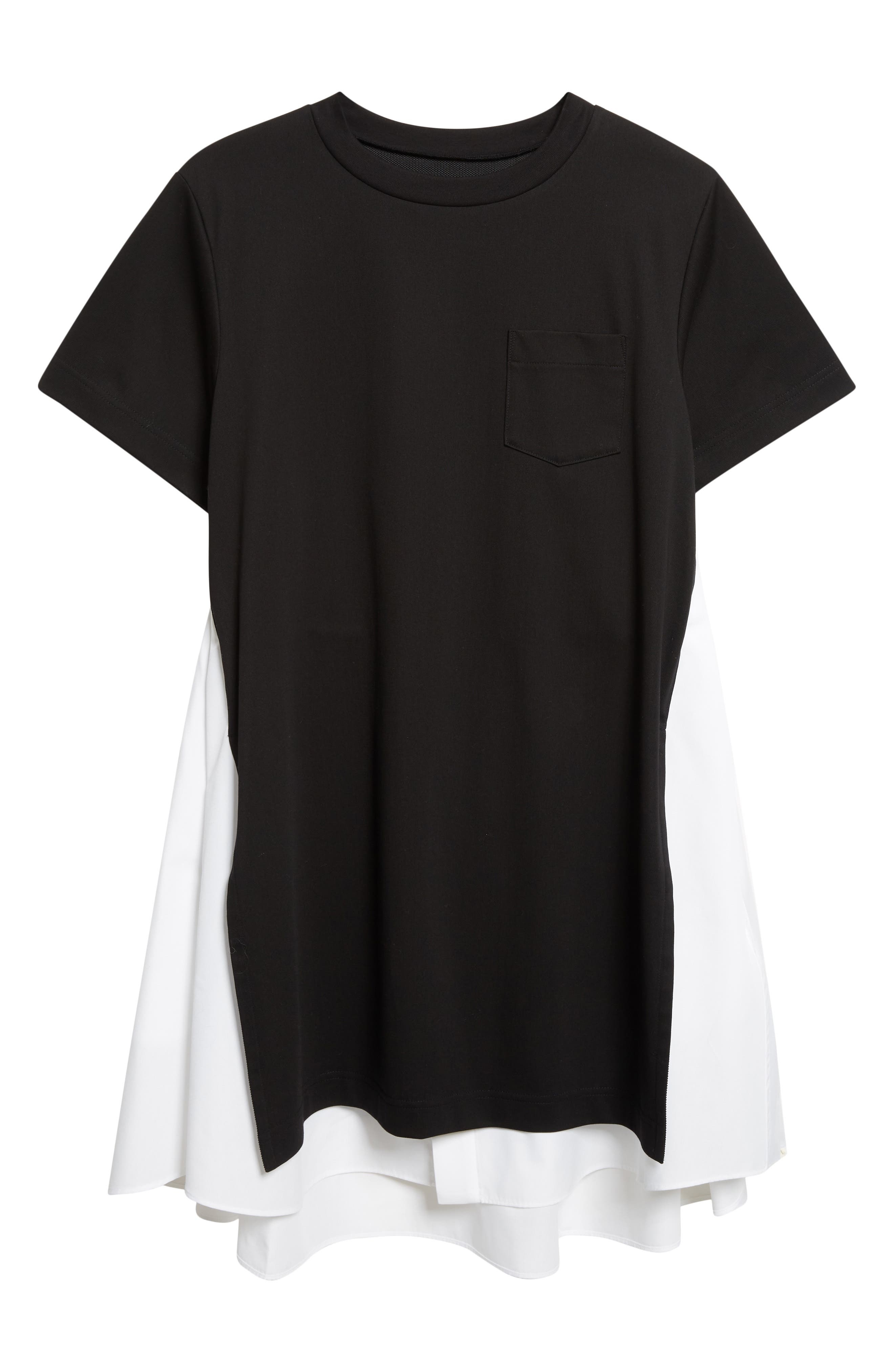 Sacai Mixed Media Poplin & Jersey Dress in Black/Off White at Nordstrom - 5