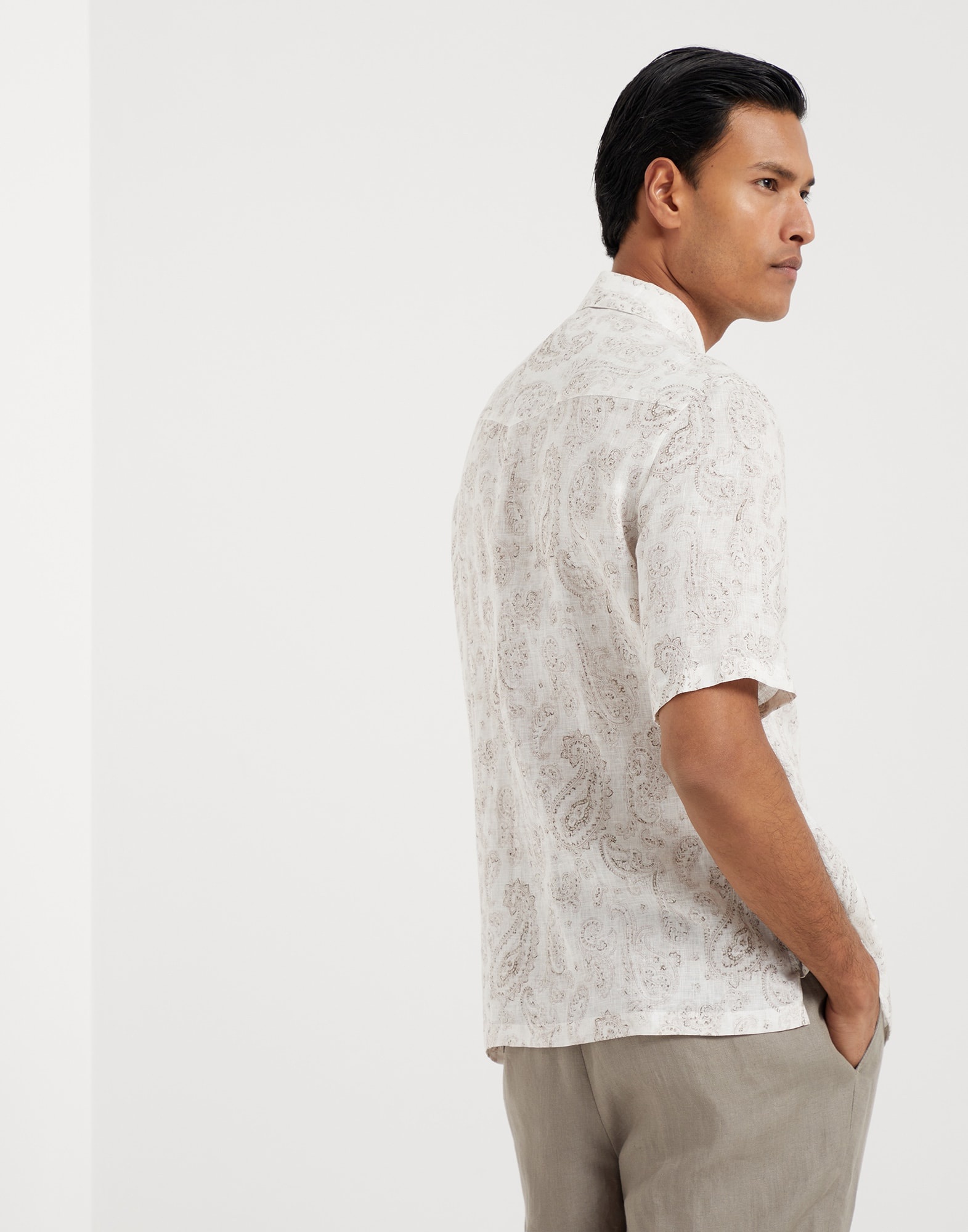 Paisley linen short sleeve easy fit shirt with camp collar - 2