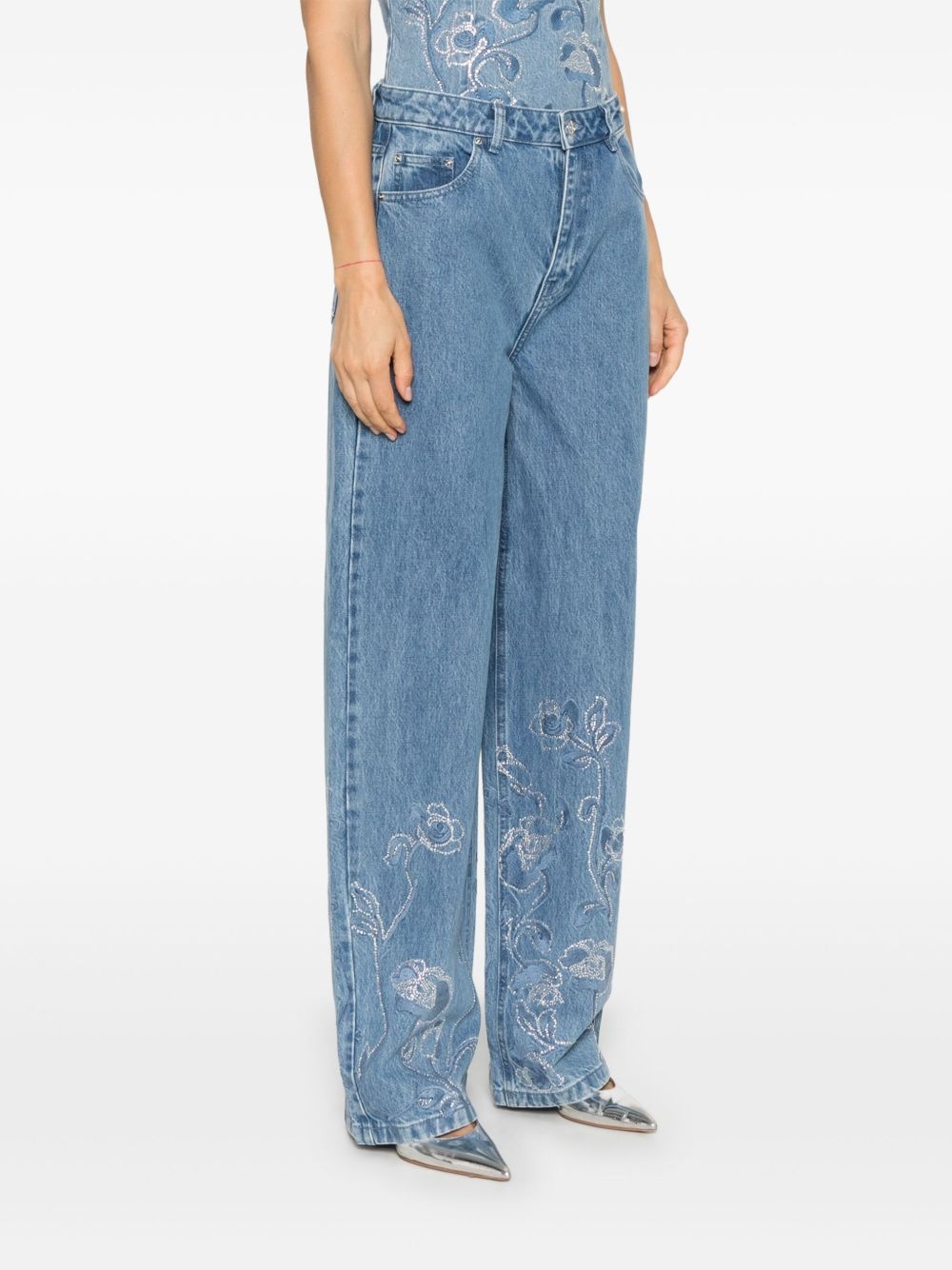 rhinestoned wide-leg jeans - 3