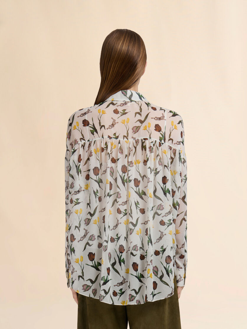 CREAM CHIFFON SHIRT WITH TULIPS AND HARES PRINT - 3