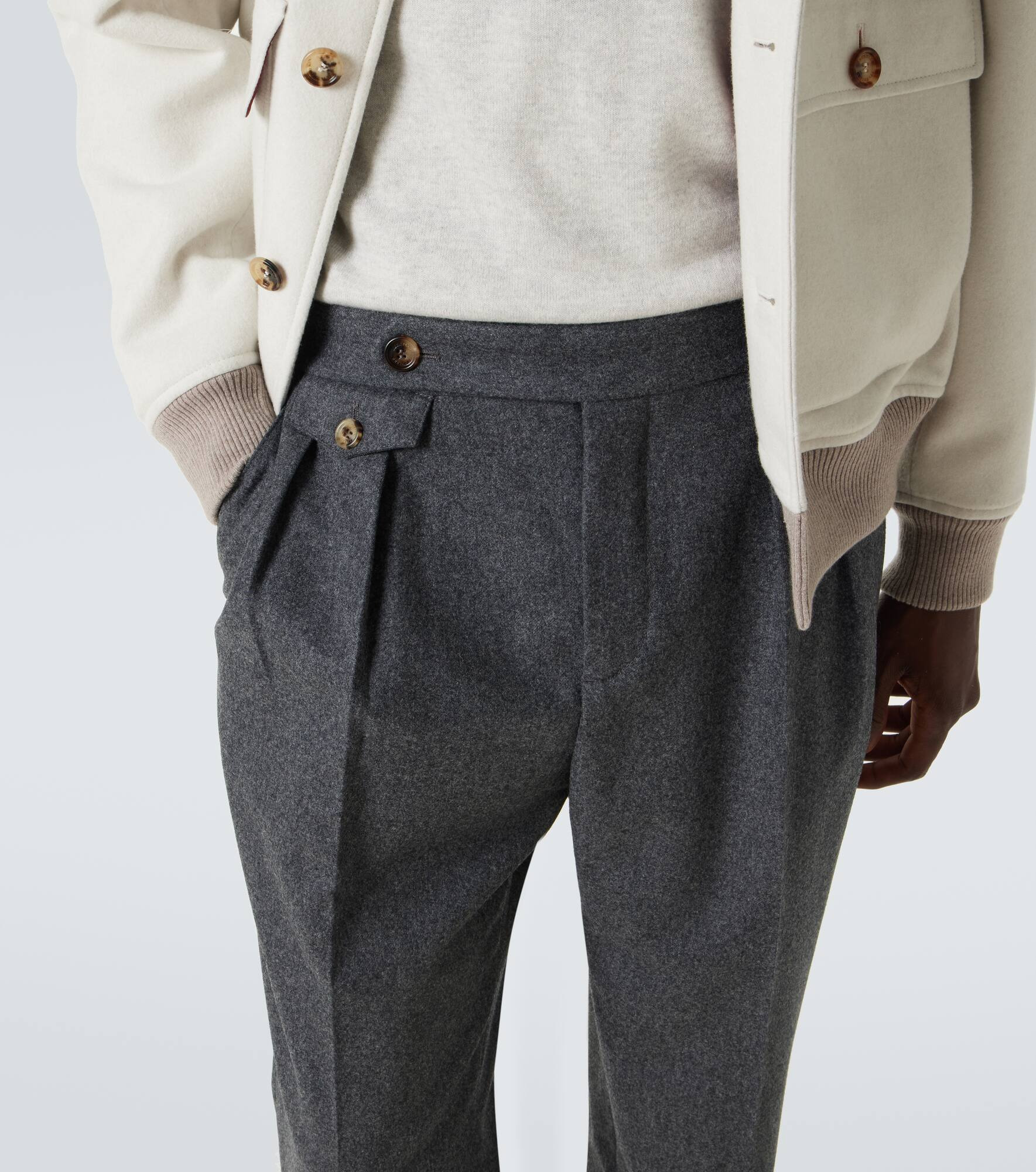 Pleated virgin wool slim pants - 5