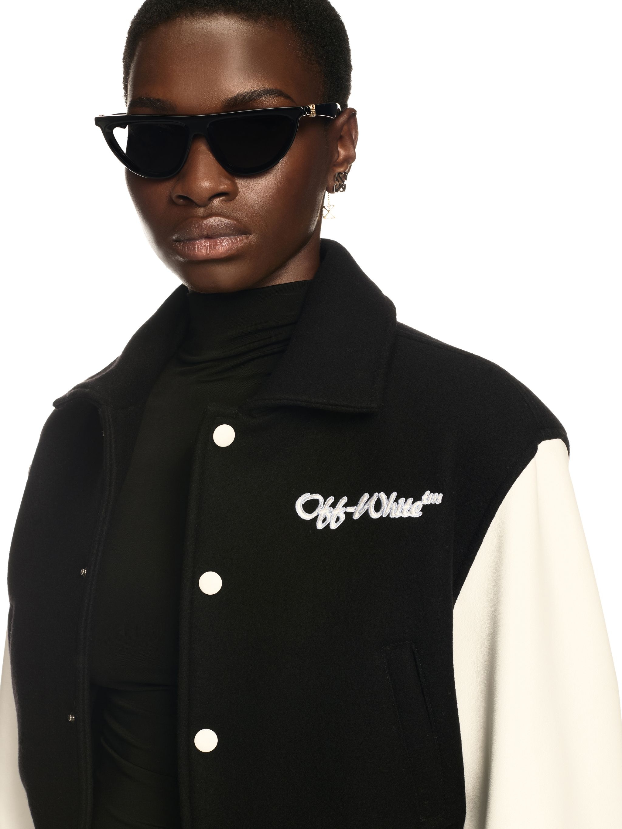 Black/white Cropped Varsity Jacket - 5
