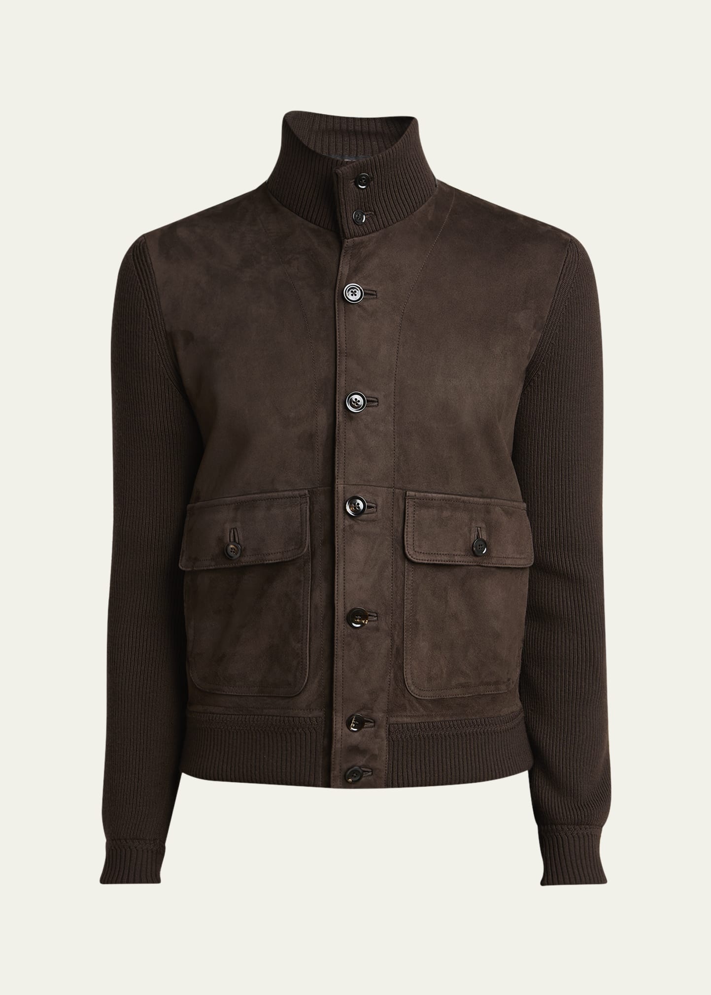 Men's Suede Front and Ribbed Merino Wool Jacket - 1