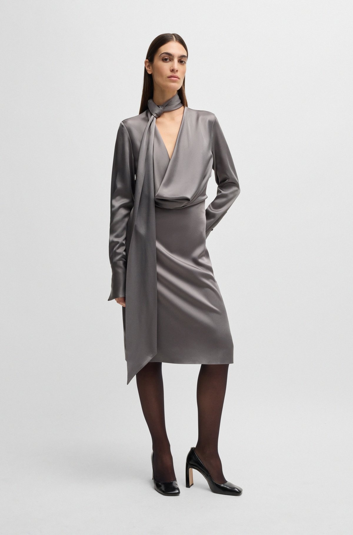 LONG-SLEEVED DRESS WITH SCARF NECKLINE - 2
