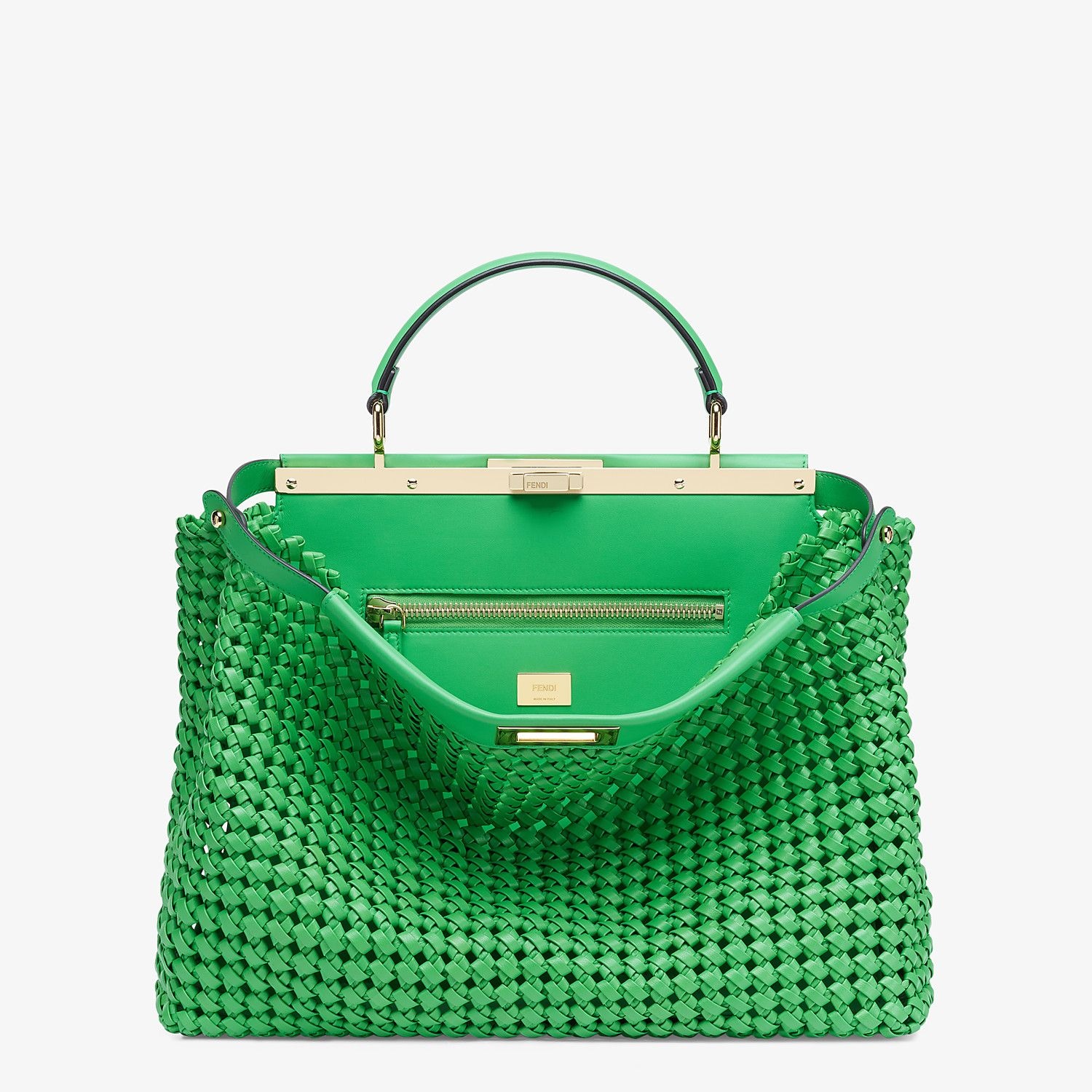 Green leather interlace bag - 1