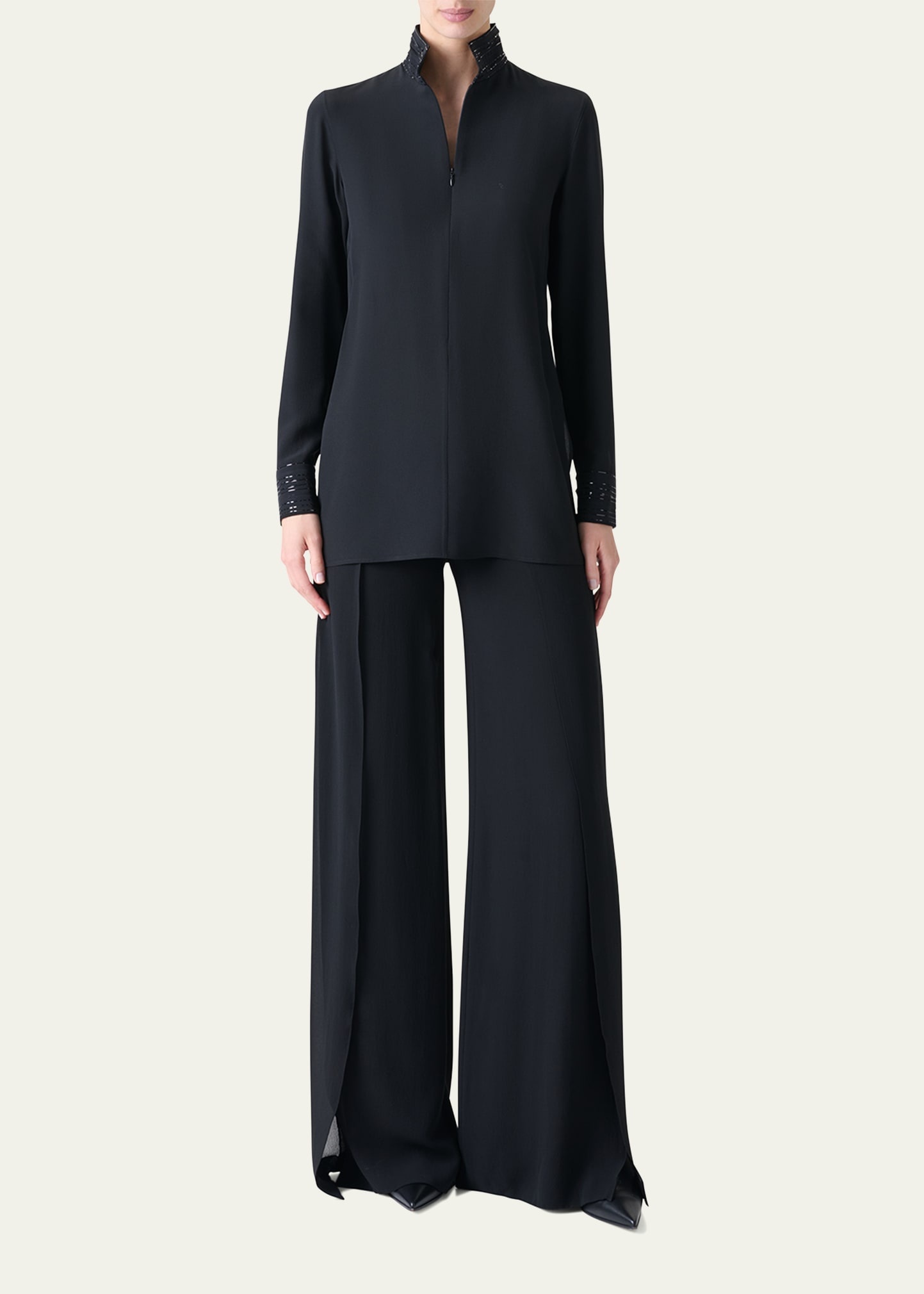 Ribbon Foil Silk Crepe Tunic Blouse - 2