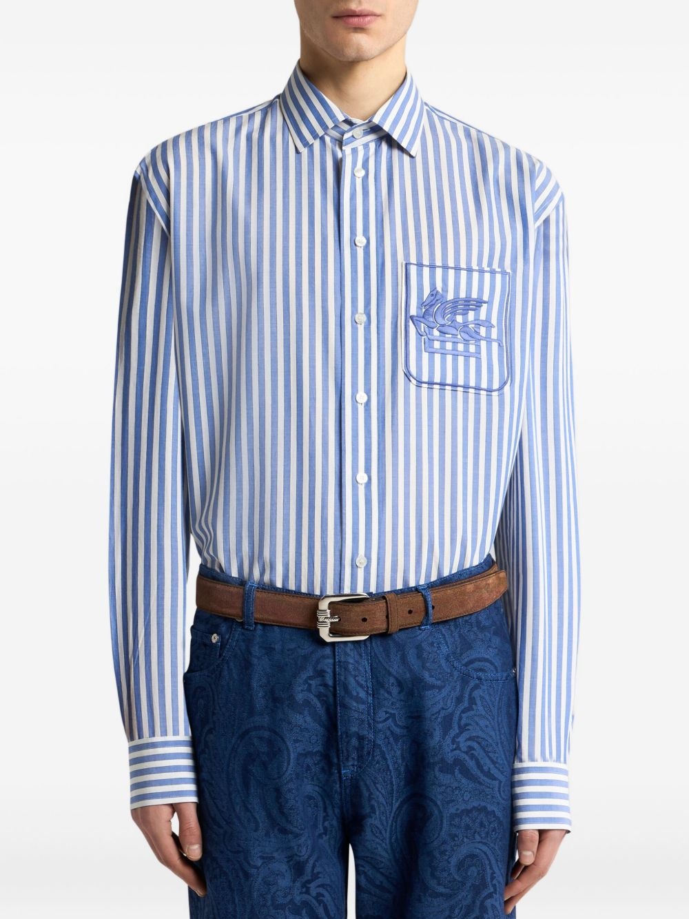 Pegaso-embroidered striped shirt - 3