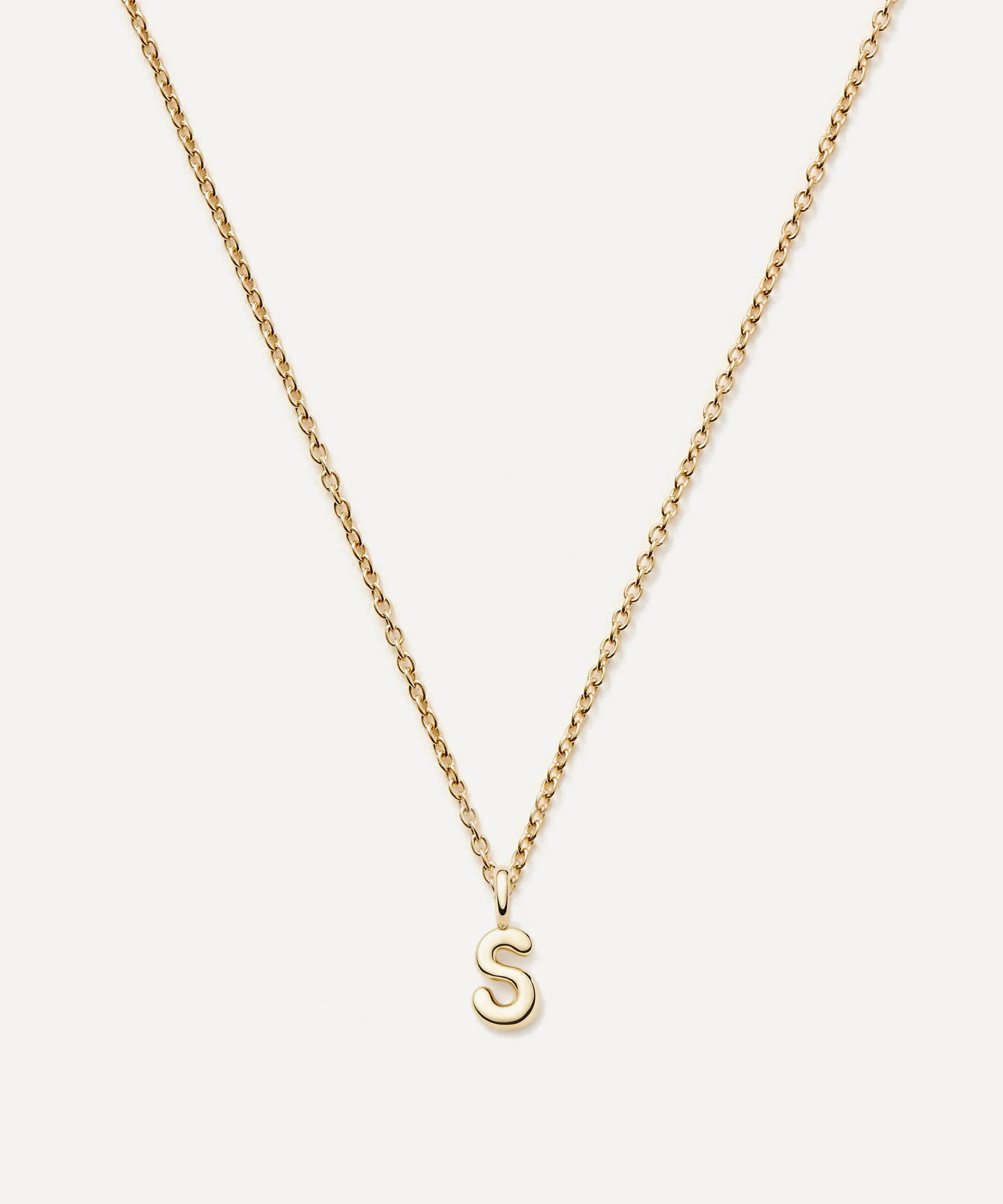 14ct Gold Fine Initial Mini S Pendant Necklace - 1