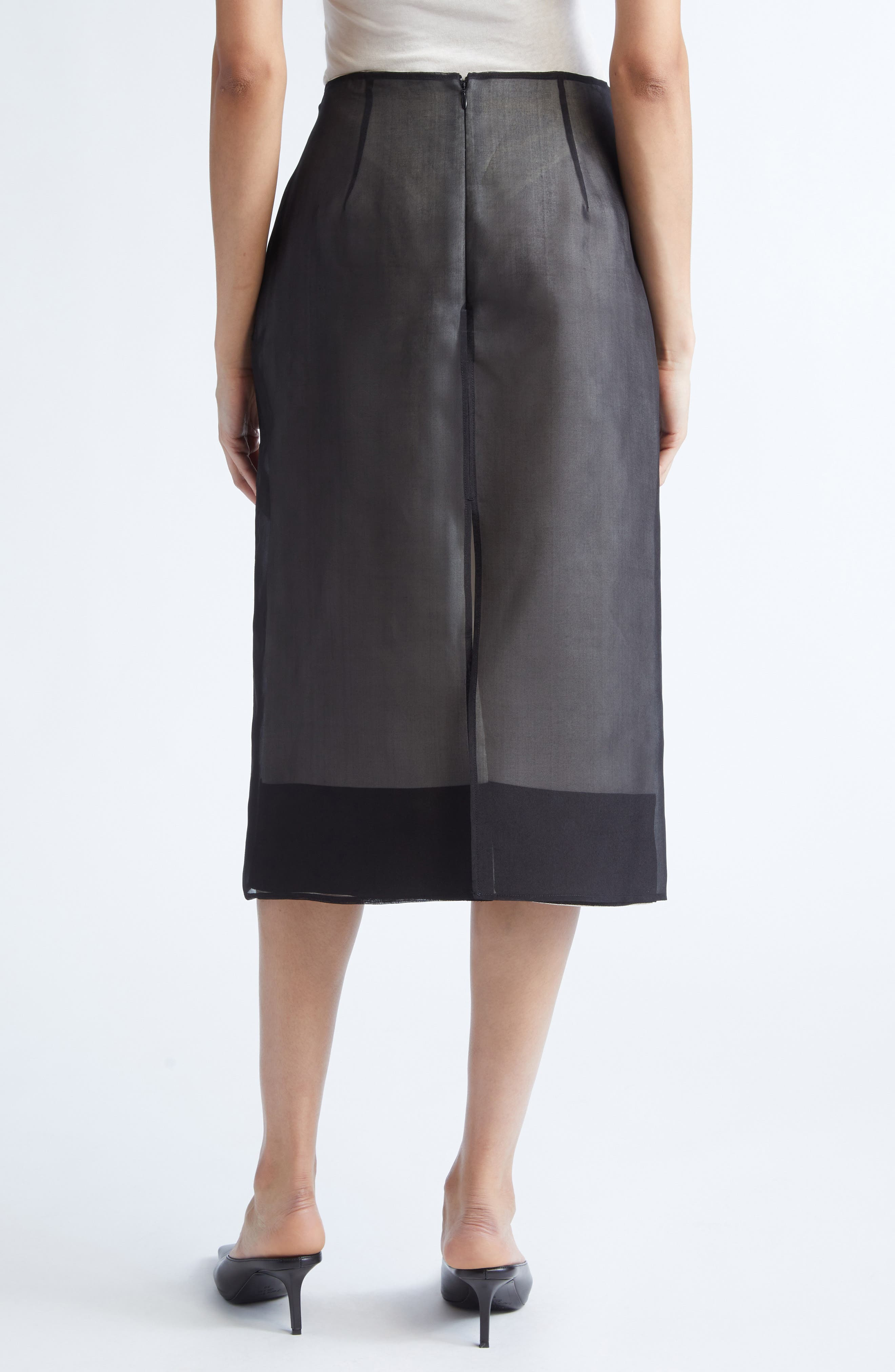 GIA STUDIOS Lucienne Silk Midi Skirt in Black/Cream at Nordstrom - 3