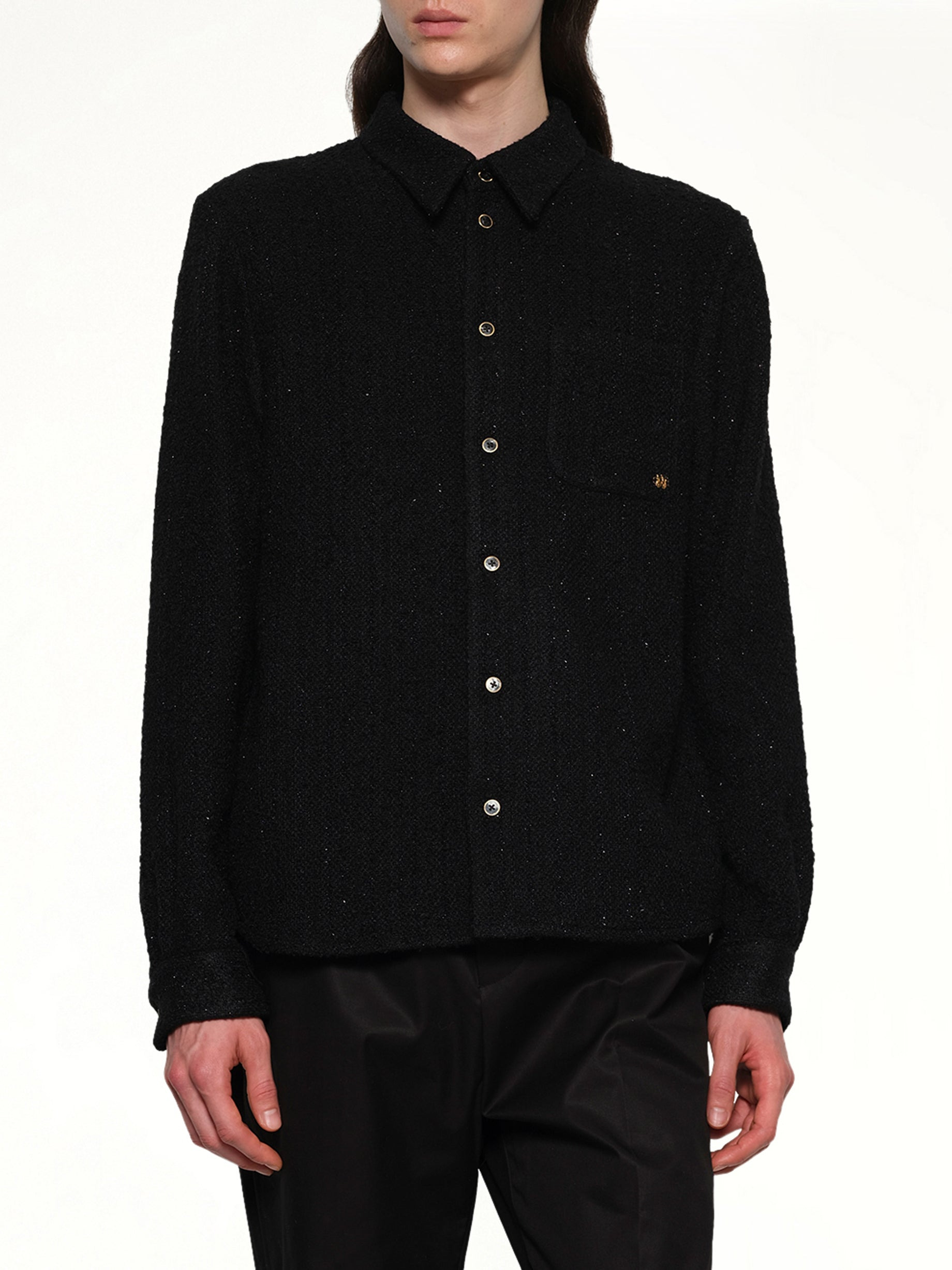 Shimmer Boucle Long Sleeve Shirt in Black - 6