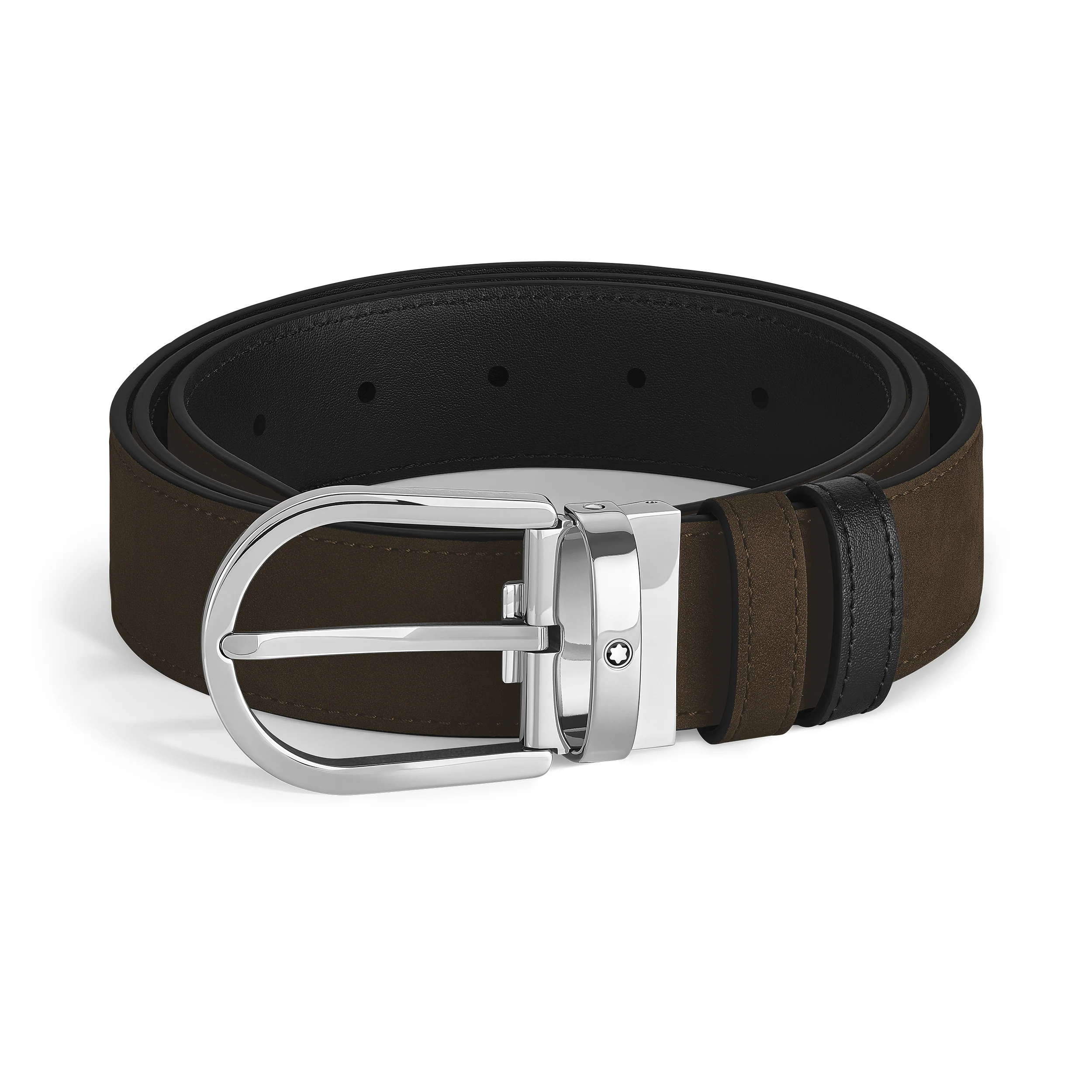 HORSESHOE BUCKLE BROWN/BLACK 35MM REVERSIBLE LEATHER BELT - 1