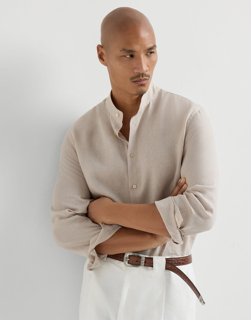 Linen easy fit shirt with Mandarin collar 2