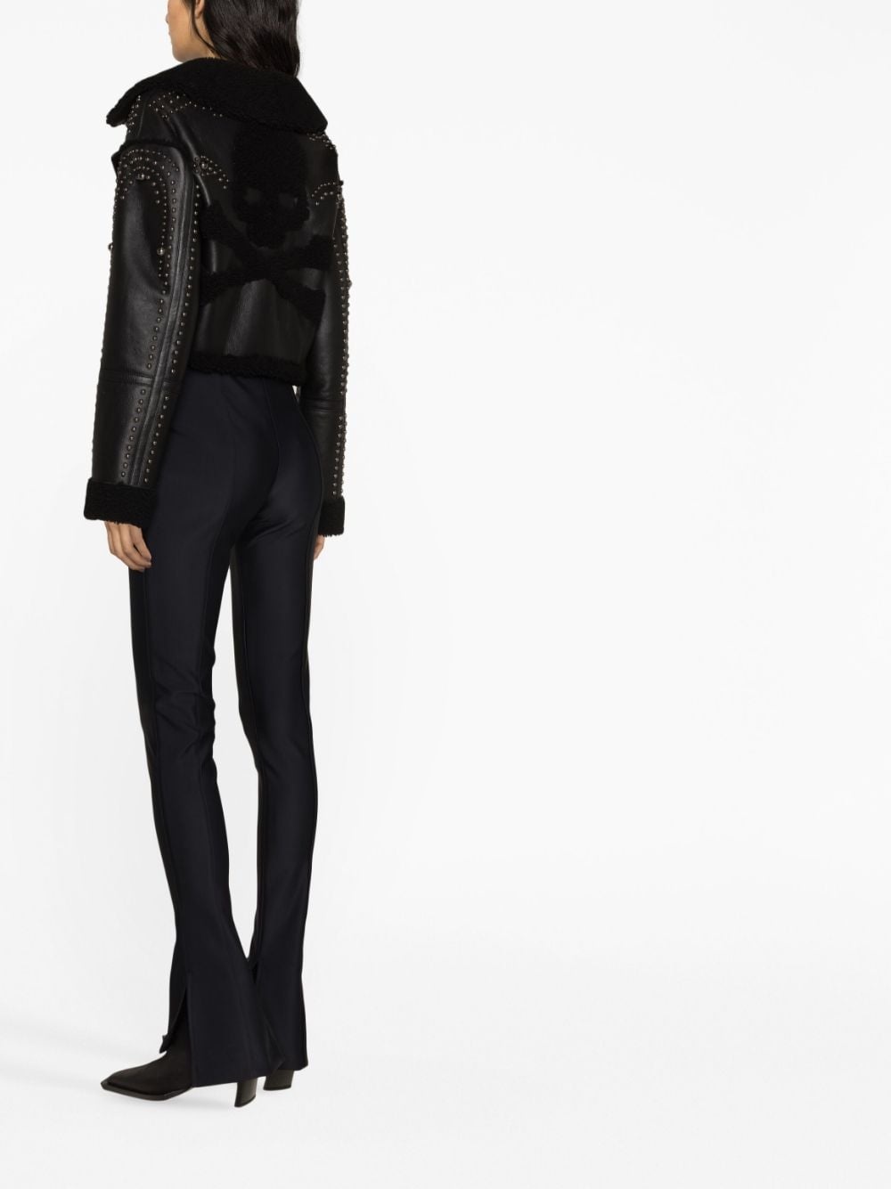 shearling cropped leather jacket - 4