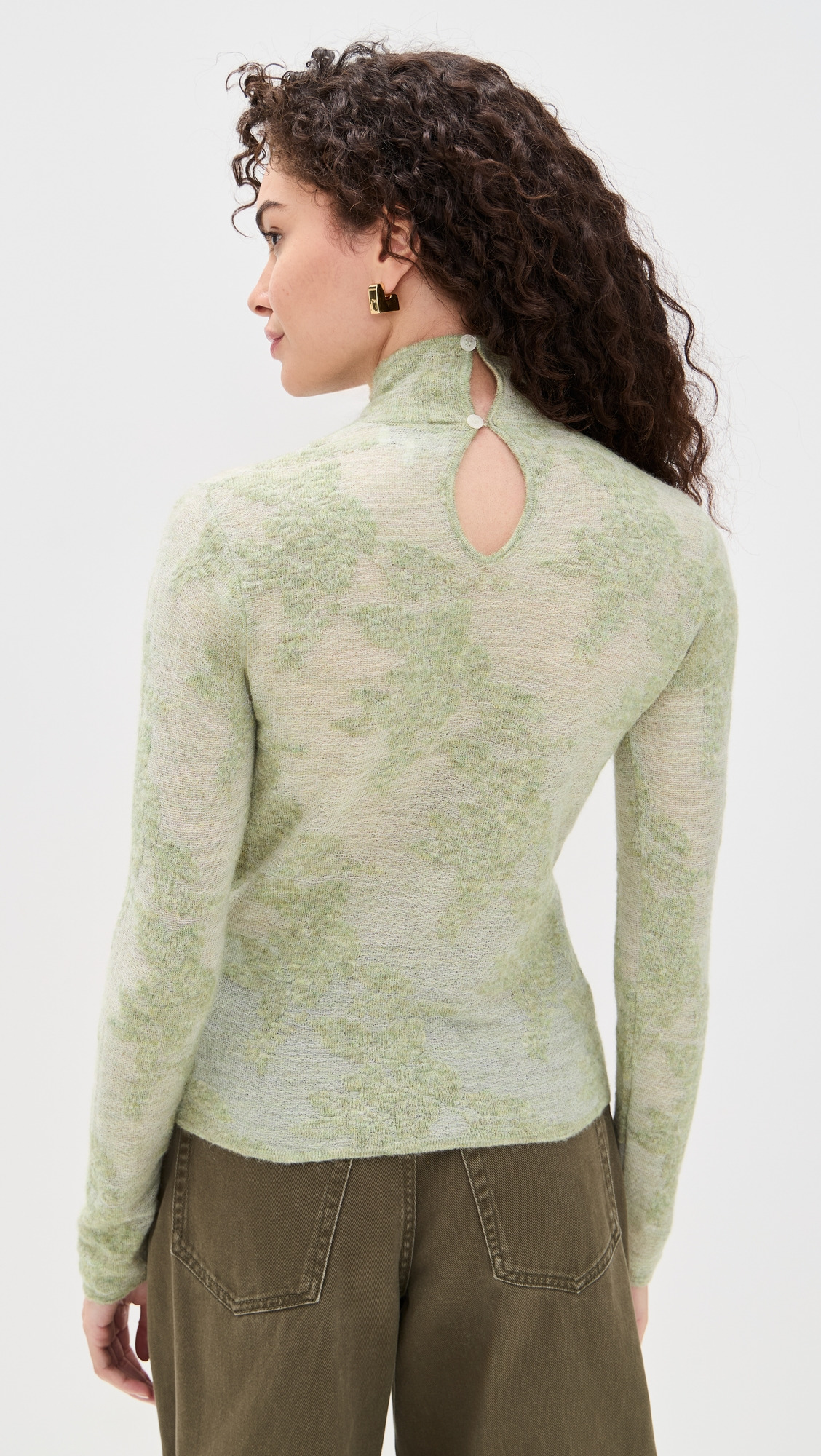 Sheer Flower Jacquard Mock Neck - 2