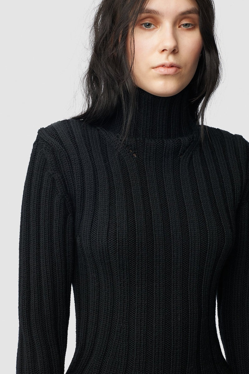 Tia Cropped Rib Darted High Neck Sweater - 4