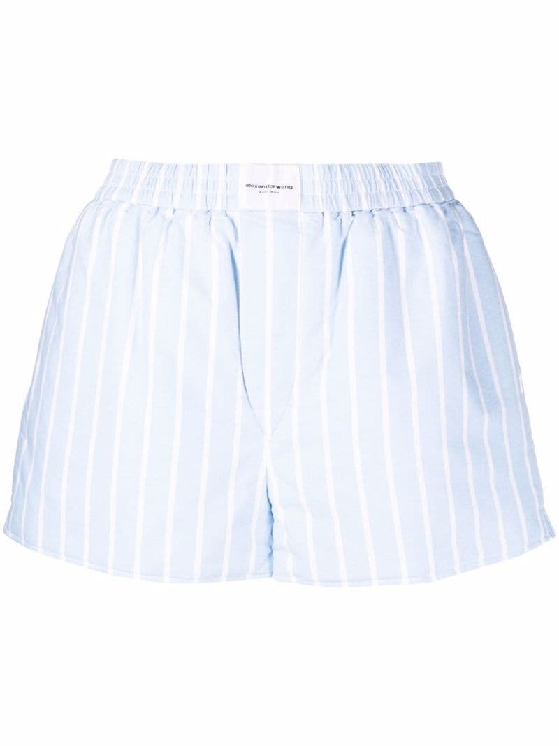 logo-patch pinstripe cotton shorts - 1