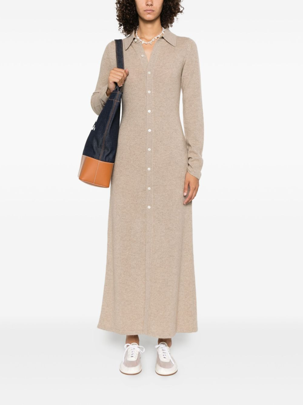 cashmere buttoned-front shirt midi day dress - 2