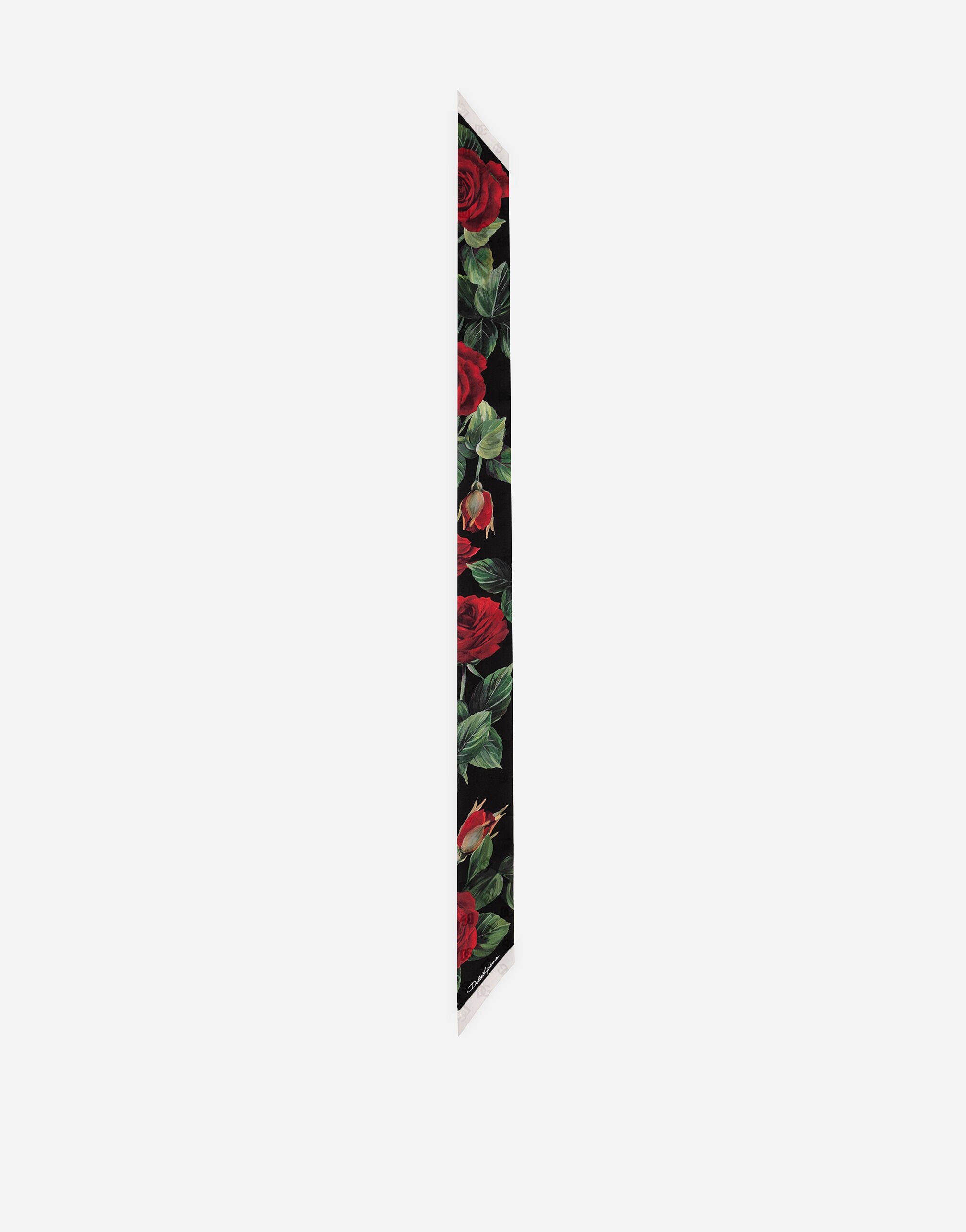 Jacquard twill headscarf with DG log and rose print (6x100) - 1
