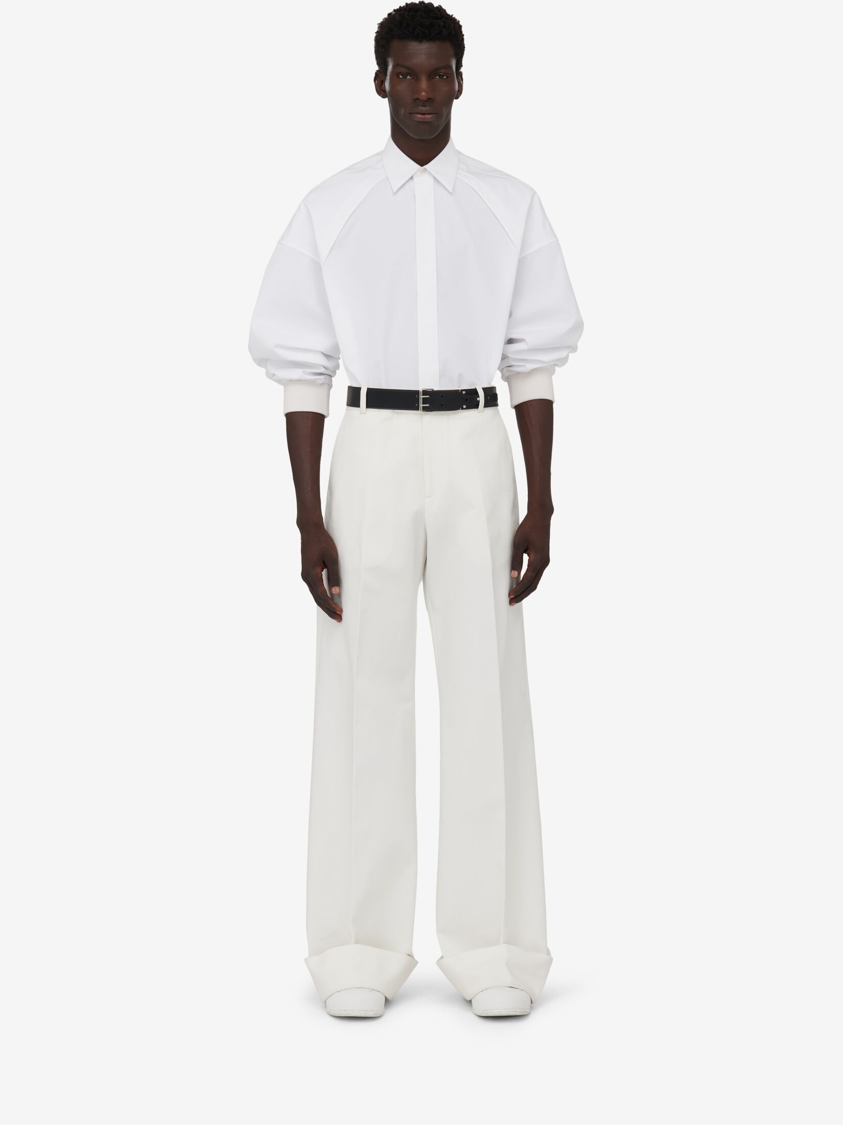 Men's Turn-up Baggy Trousers in Optical White - 2