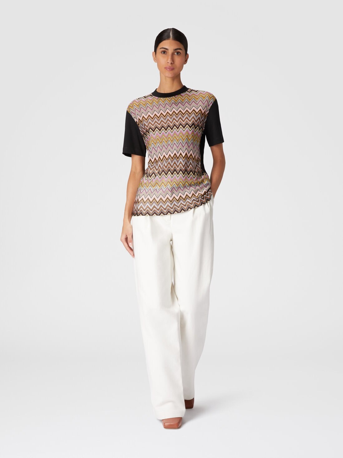 Cotton jersey T-shirt with chevron inserts - 2