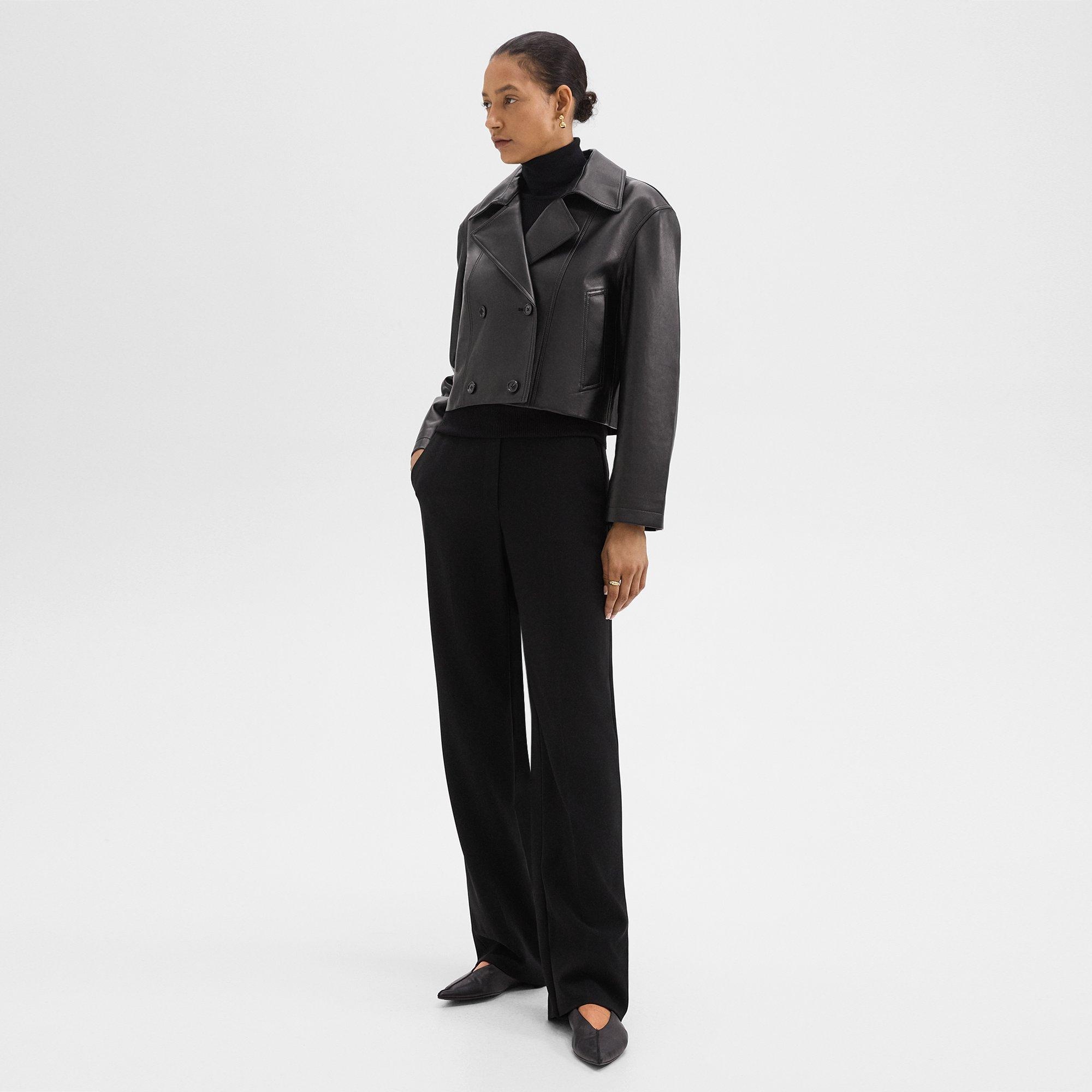 Double-Breasted Crop Trench in Leather - 6