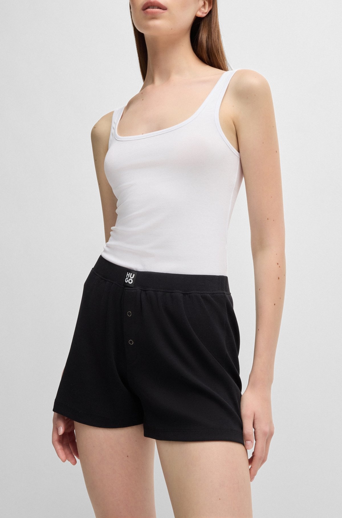 RIBBED PAJAMA SHORTS IN STRETCH COTTON WITH STACKED LOGO - 4