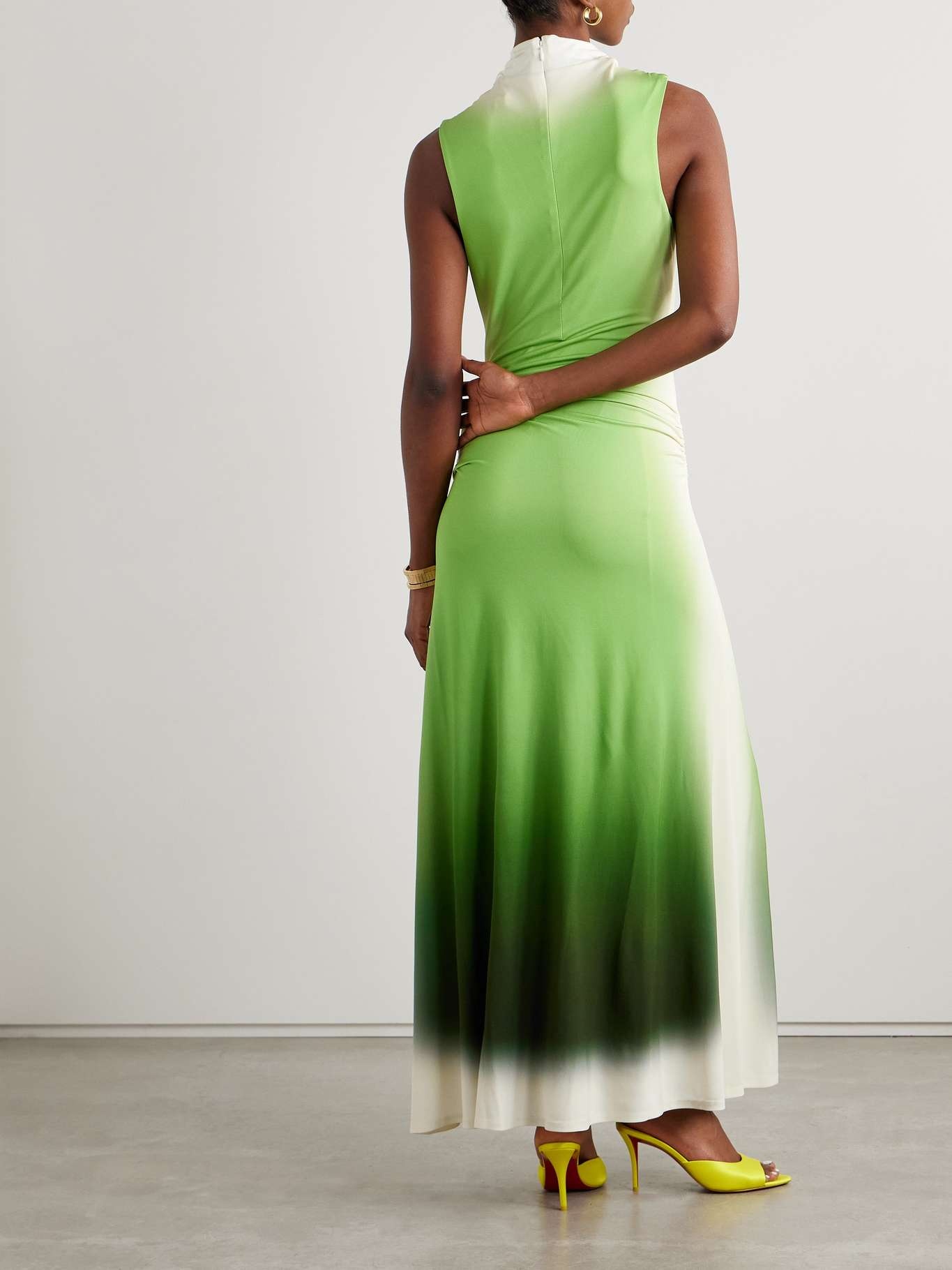 Aldina ruched ombré stretch-jersey turtleneck maxi dress Green - 3