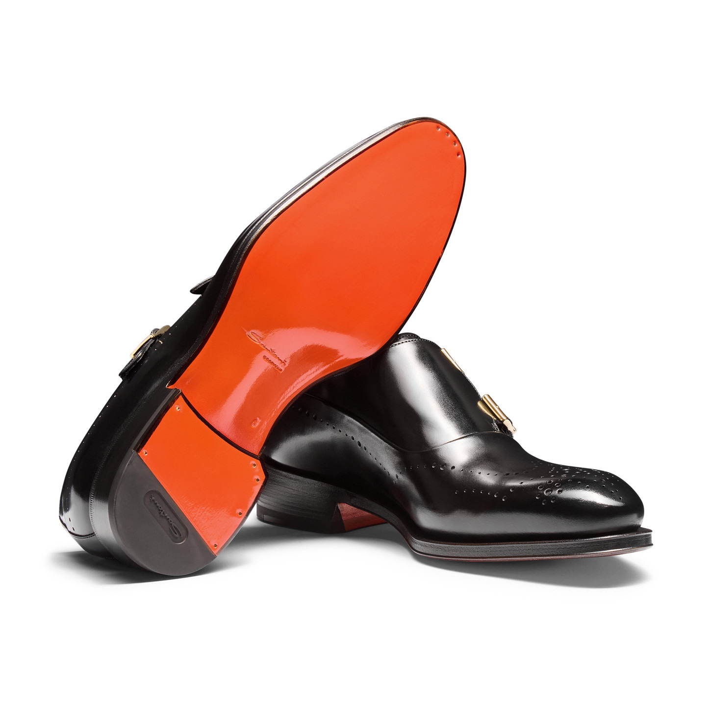 Men's black leather double-buckle brogue shoe - 3