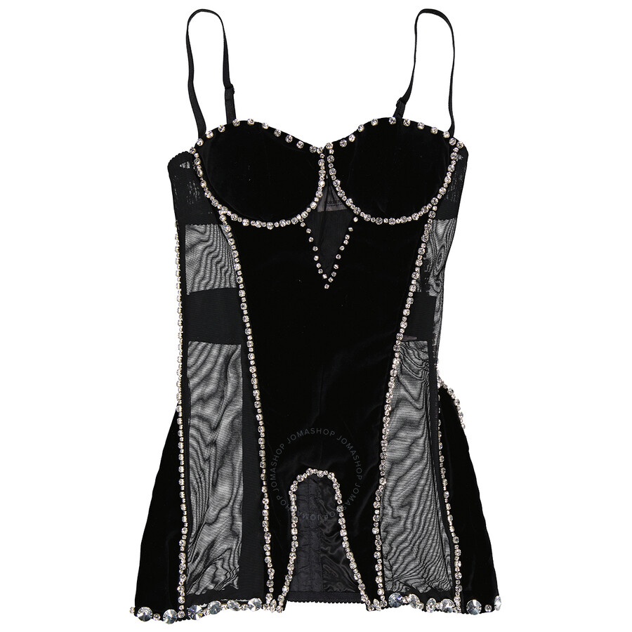 Burberry Stretch Mesh And Velveteen Crystal Embellished Corset Top - 5
