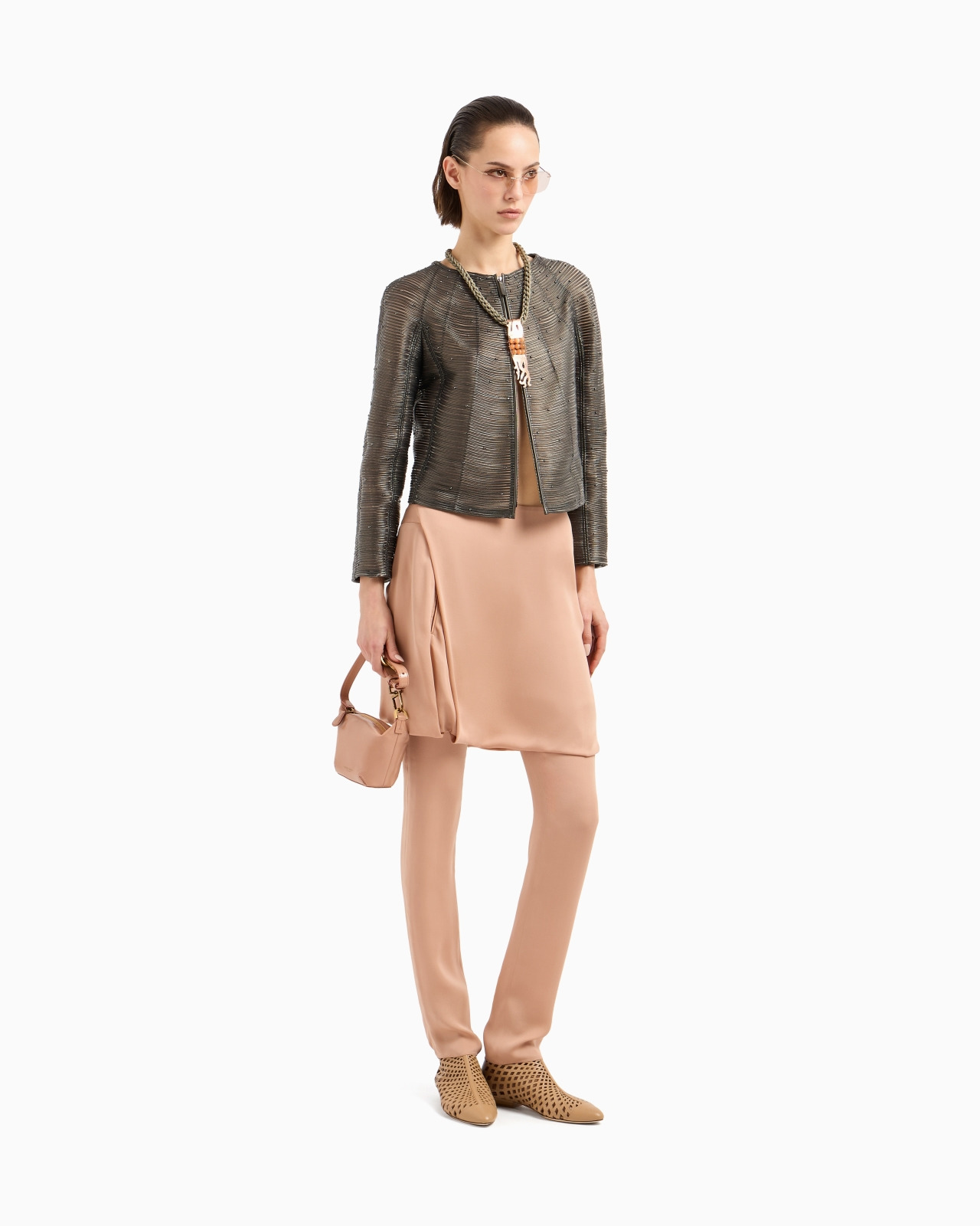 PEARLISED NAPPA LEATHER JACKET WITH APPLIED STUDS - 2