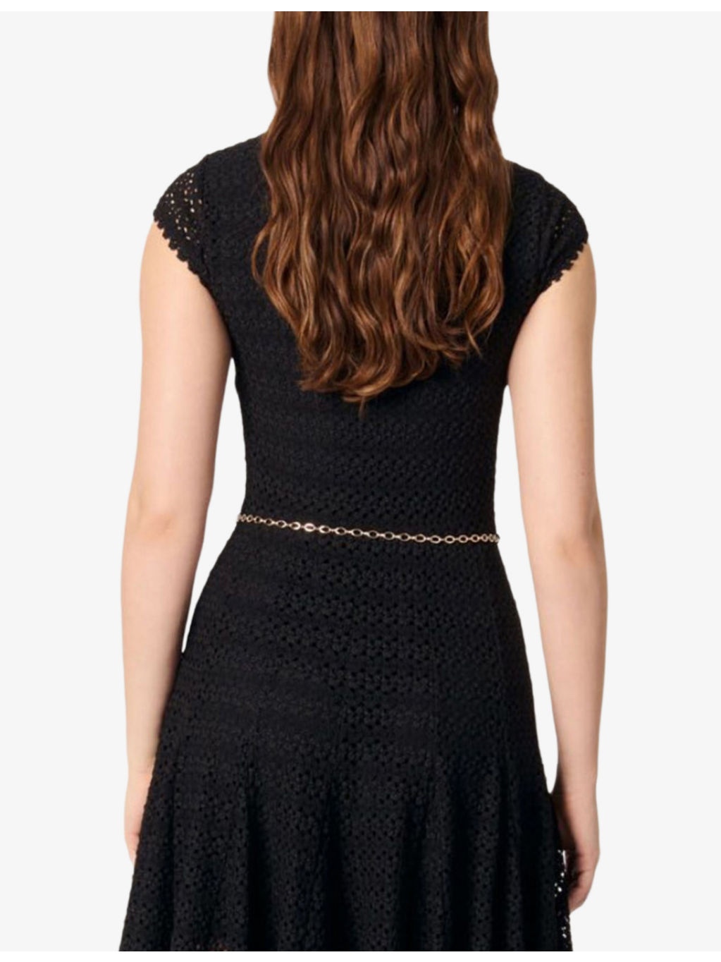 Chain-Belt Short-Sleeve Crochet Stretch-Knit Midi Dress - 4