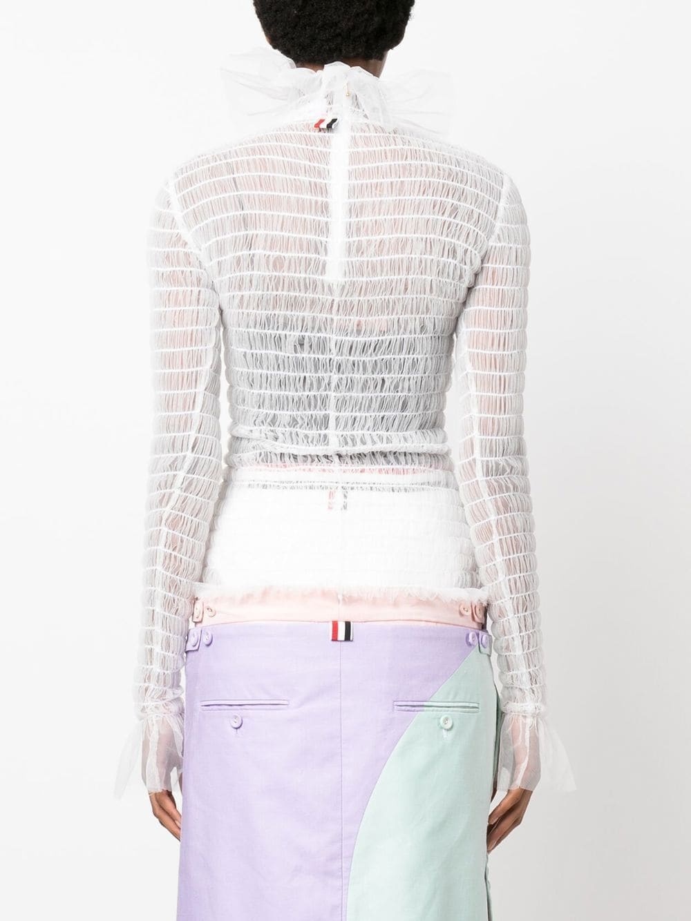 frilled high-neck tulle top - 4