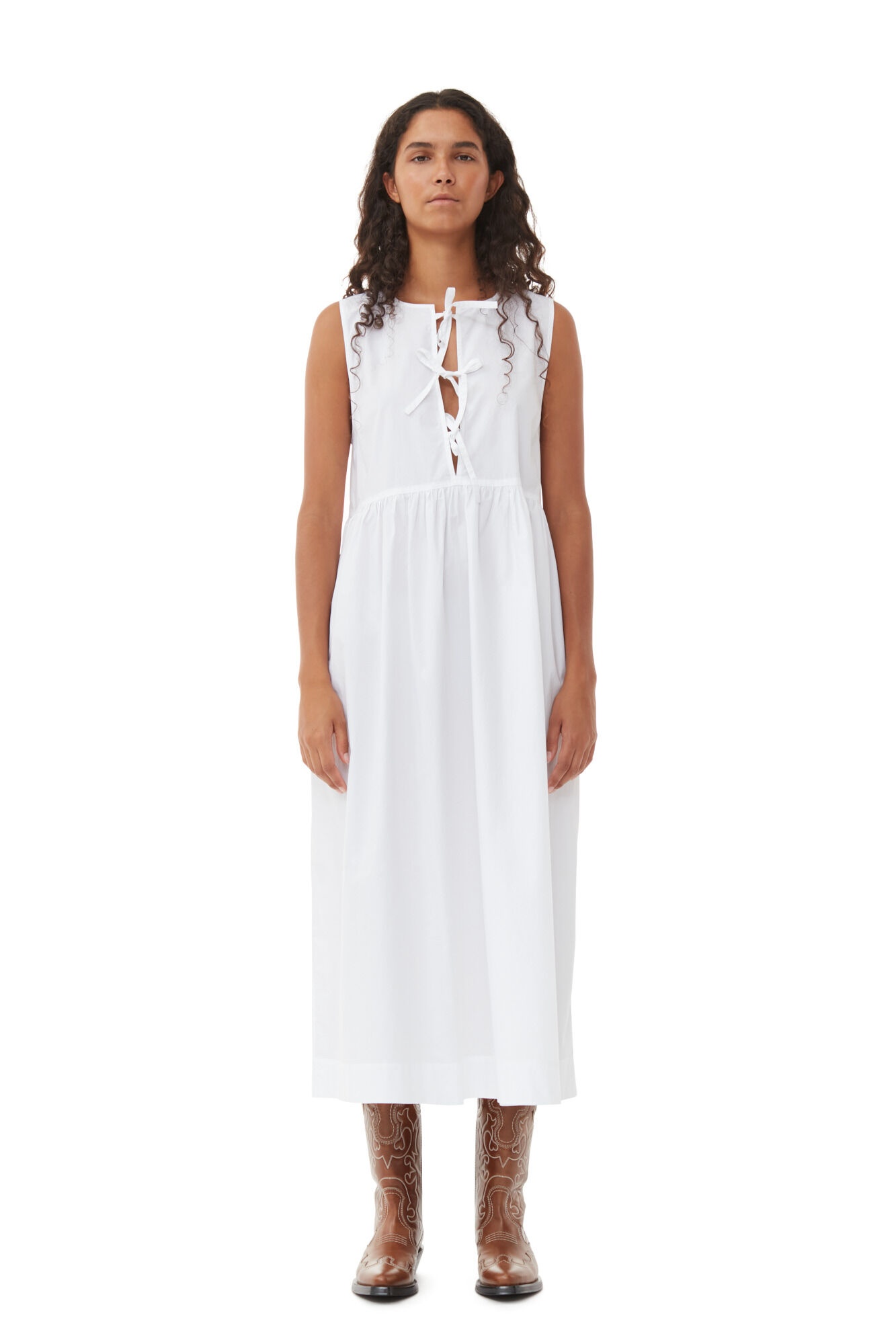 WHITE COTTON POPLIN MIDI DRESS - 2