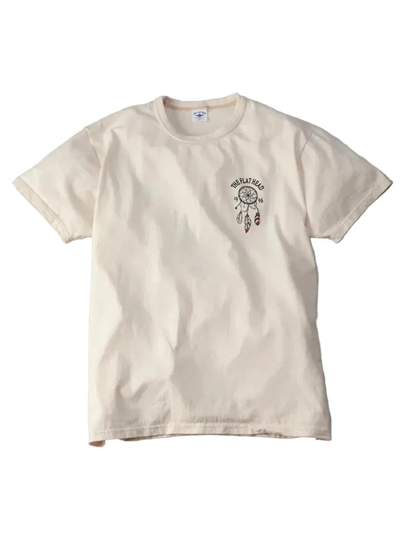 THE FLAT HEAD FN-THC-048 Three Needle Loopwheel Motorcycle Race Tee Natural outlook
