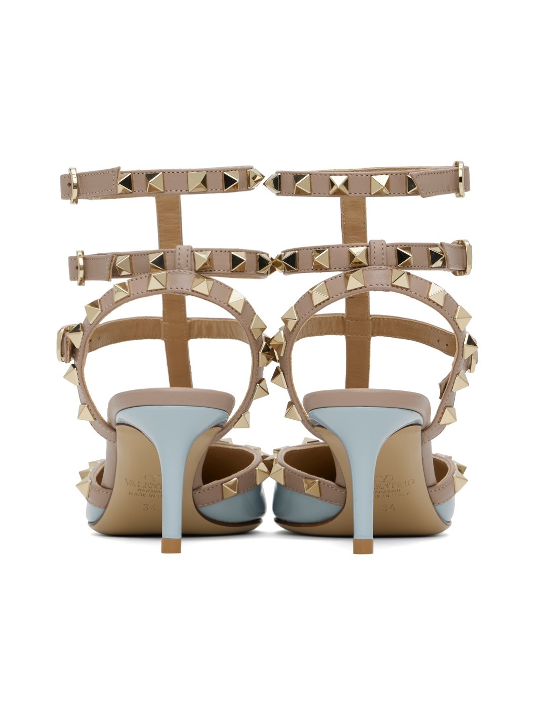 Taupe & Blue Rockstud Caged 65mm Heels - 2