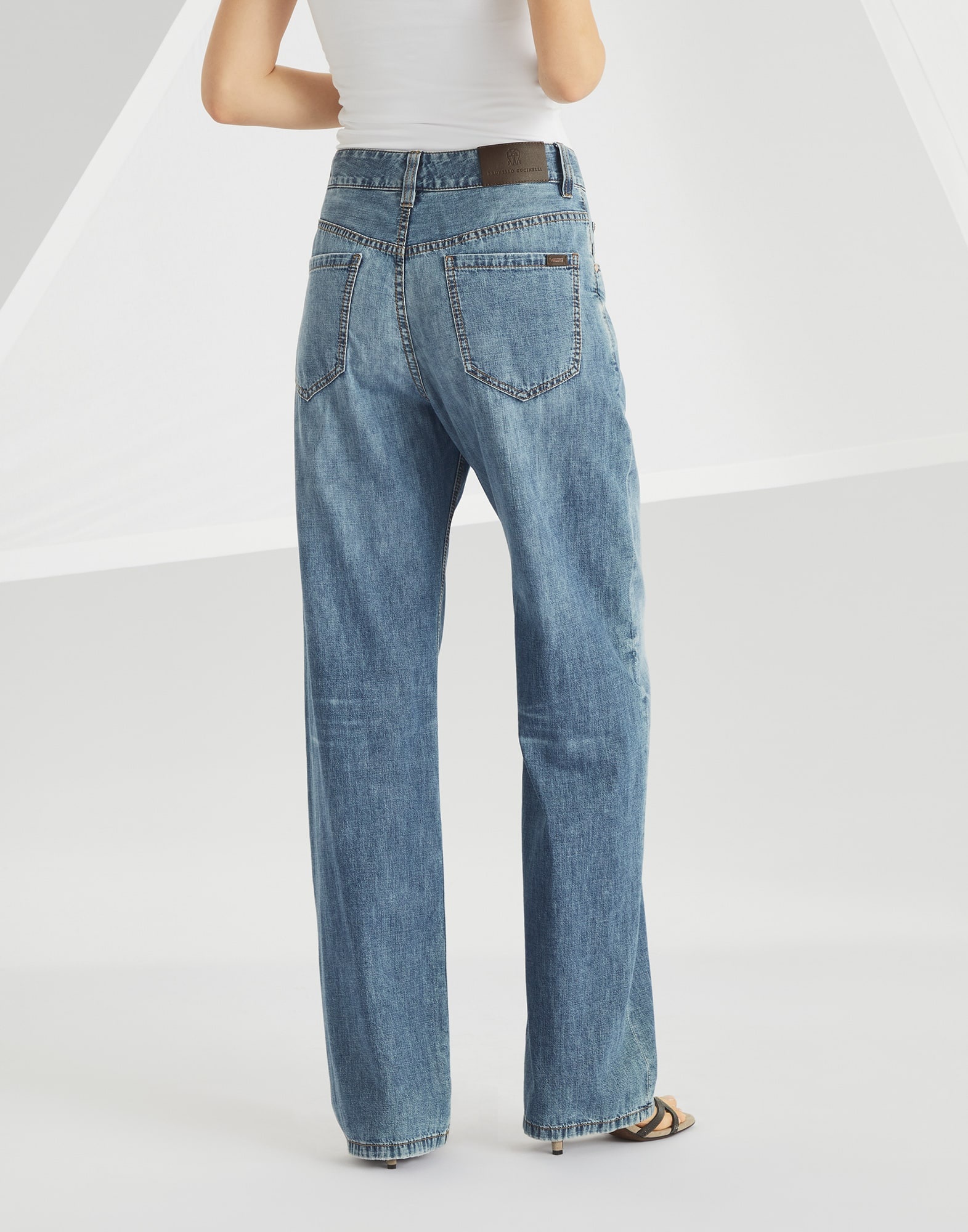 Lightweight denim contemporary loose trousers with monili - 2
