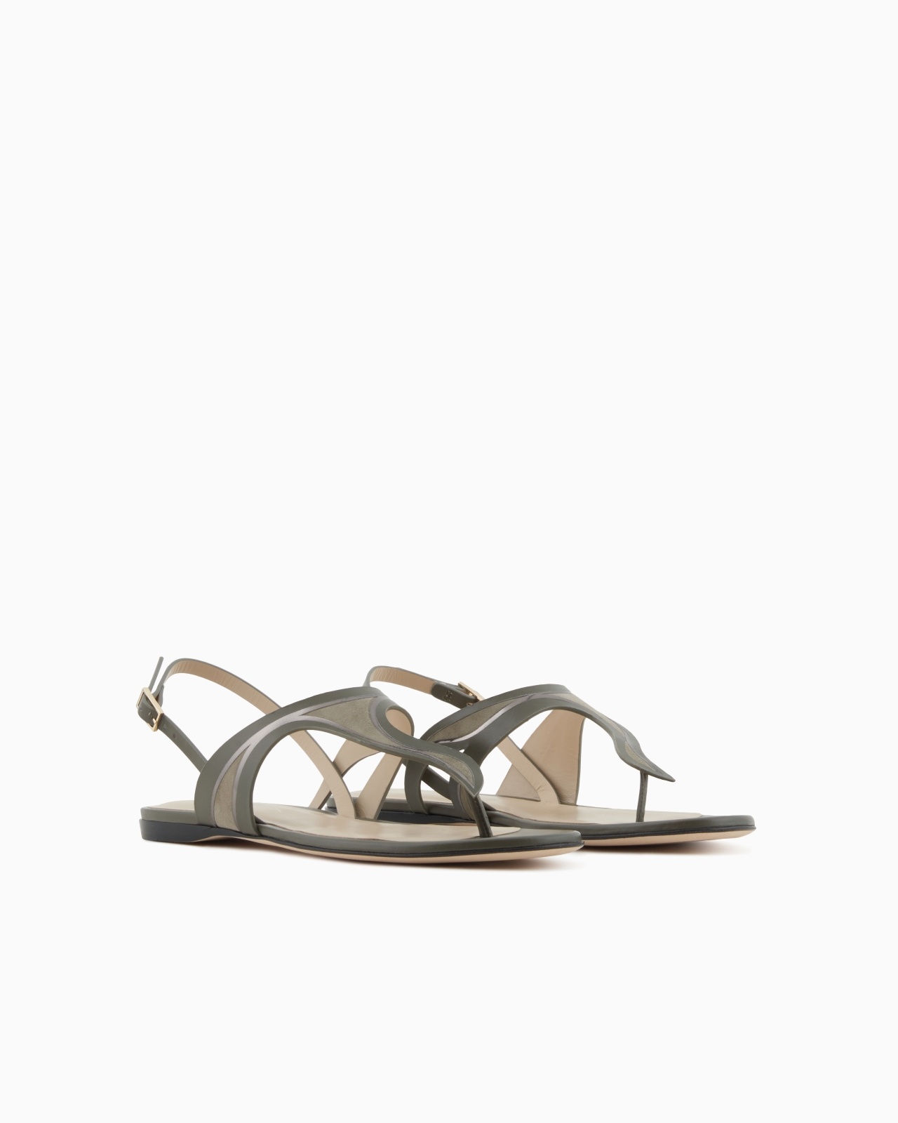 LEATHER AND SUEDE FLAT THONG SANDALS - 2