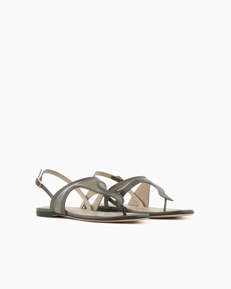 LEATHER AND SUEDE FLAT THONG SANDALS 2