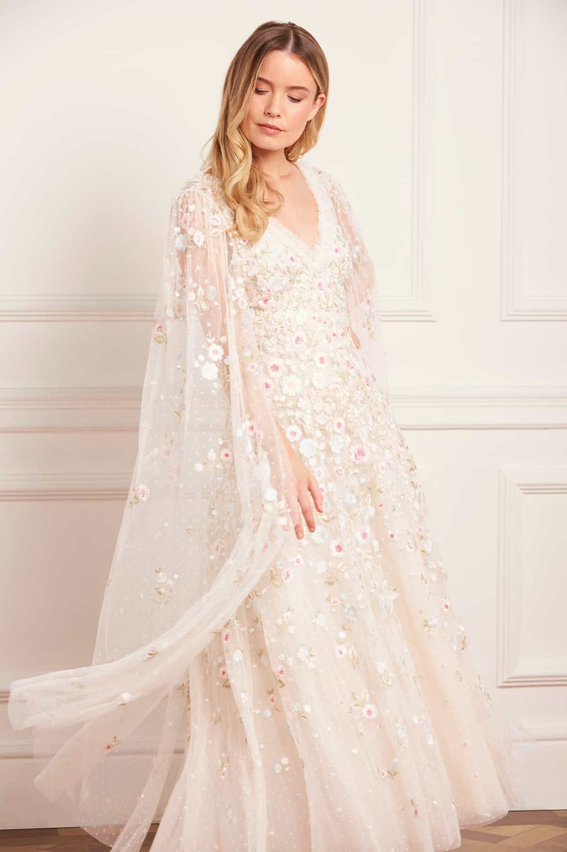 Needle & Thread Ethereal Blooms Cape Sleeve Ankle Gown outlook
