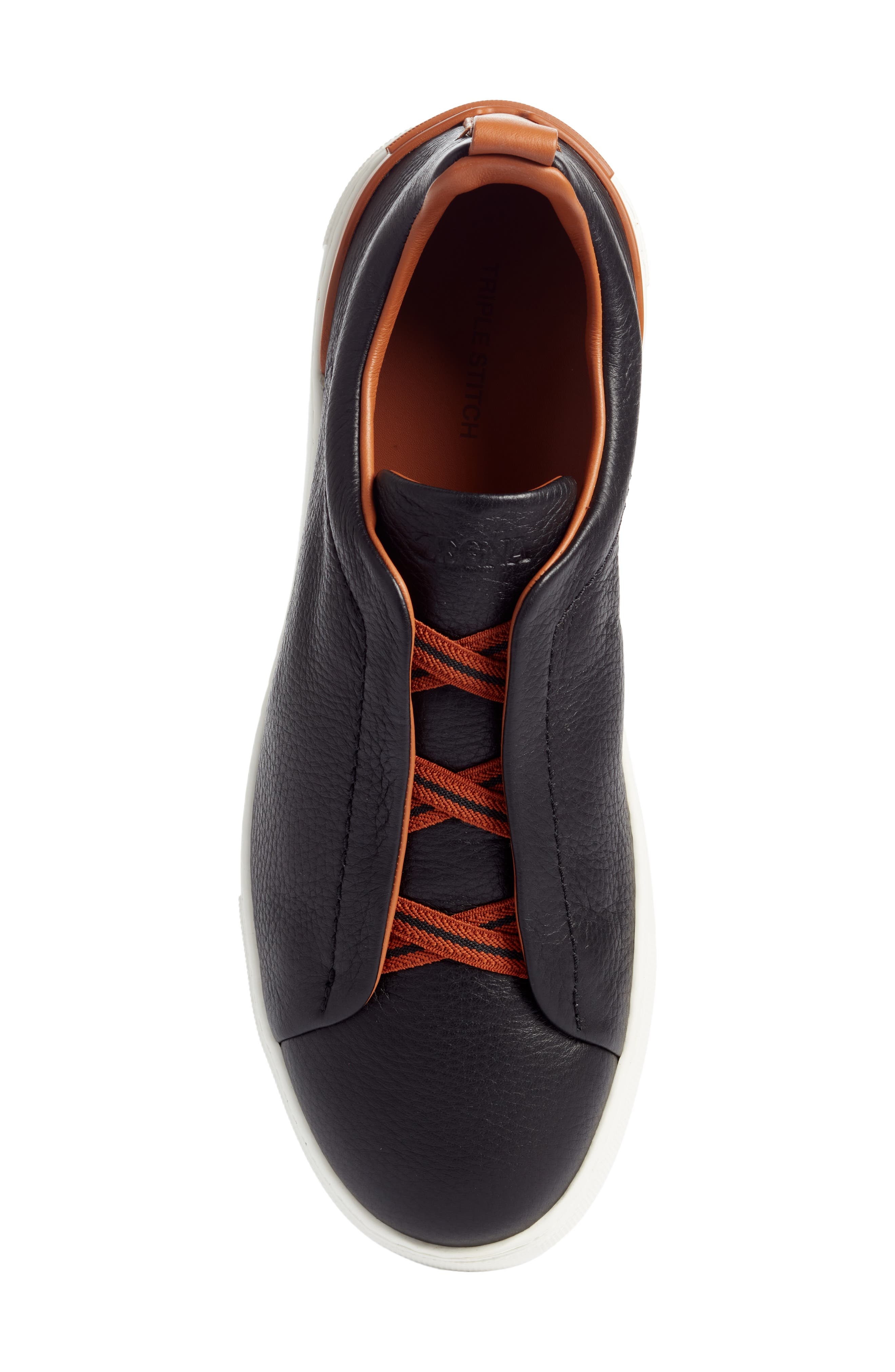 ZEGNA Triple Stitch Deerskin Slip-On Sneaker in Black/foliage at Nordstrom - 5