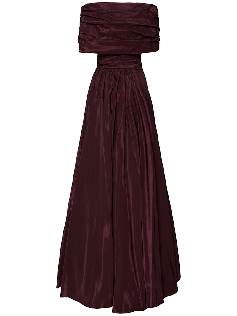 Off-shoulder draped faille long dress - 4