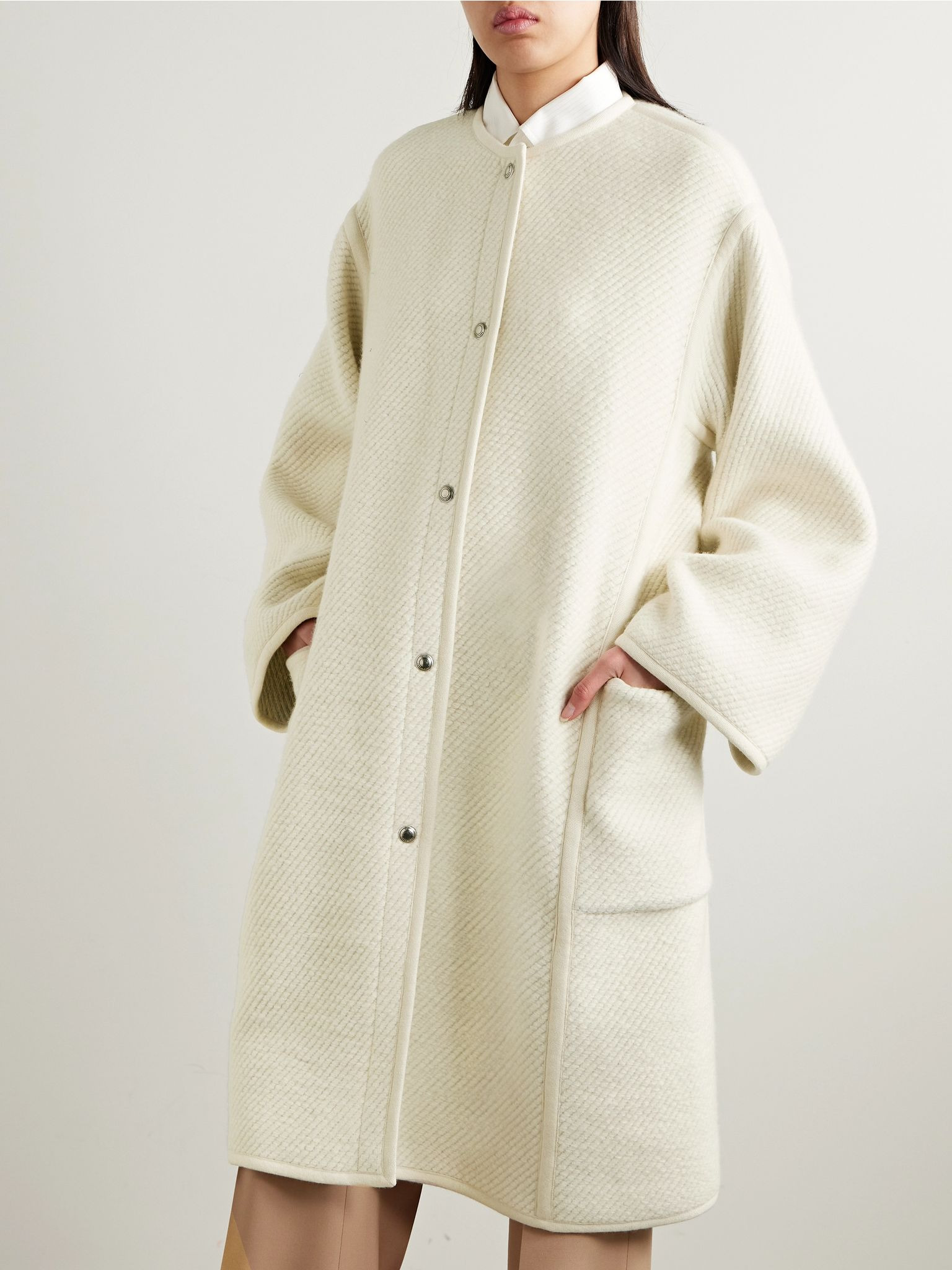 Silk, wool, cashmere and linen-blend coat White - 3