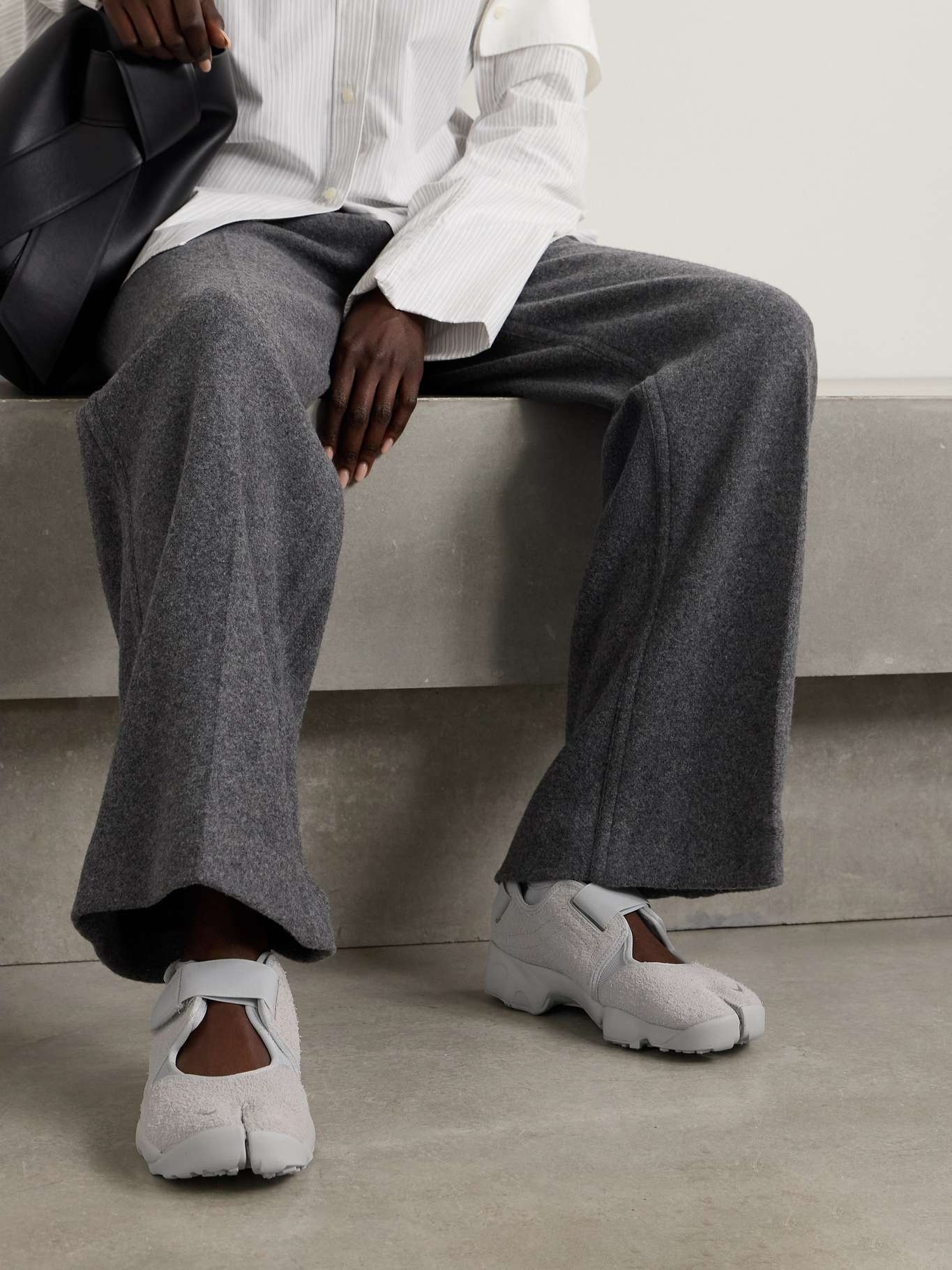 Nike Air Rift split-toe brushed-suede and mesh sneakers Gray
