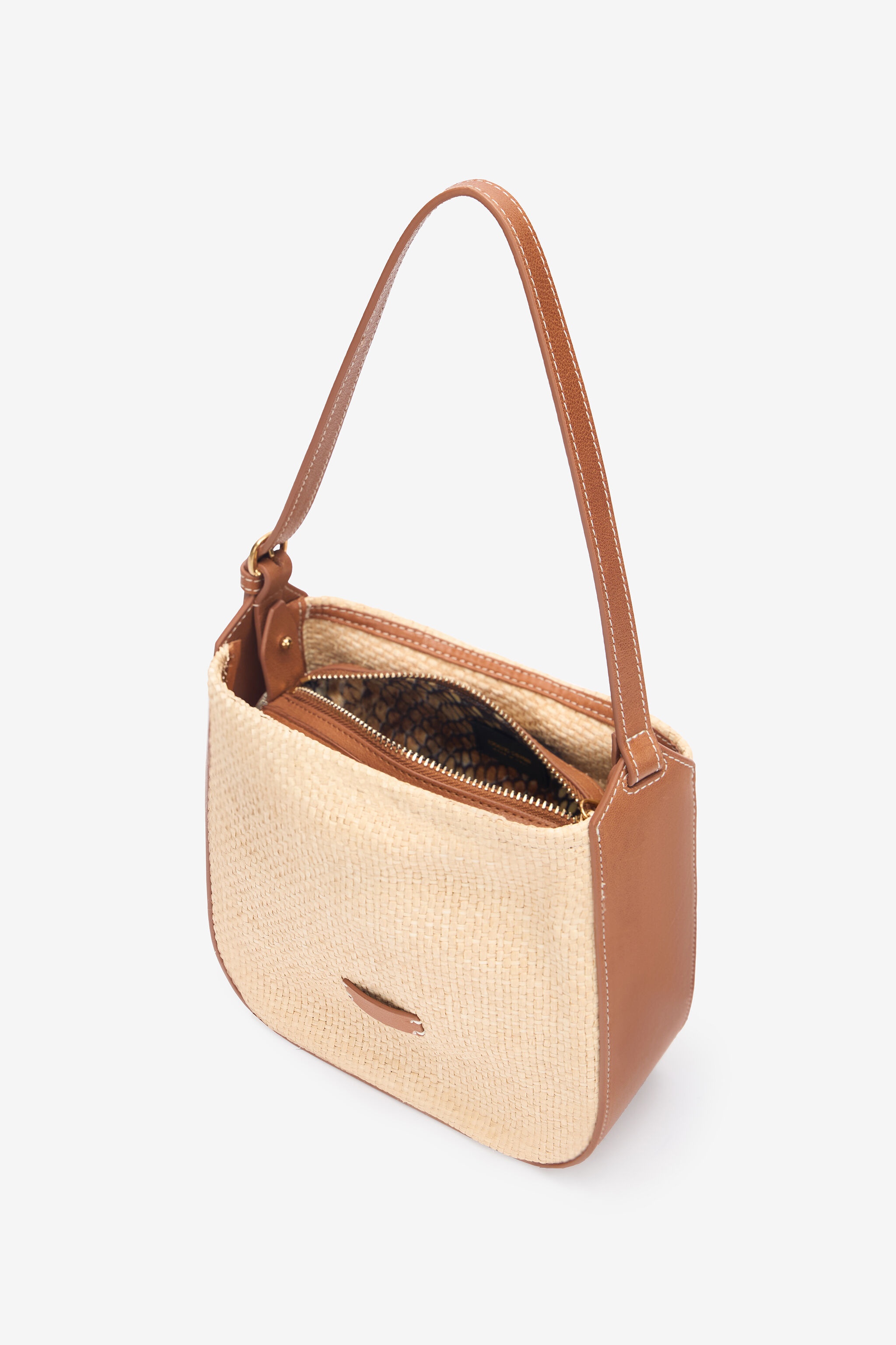 Beige Woven Medium Shoulder Bag - 6