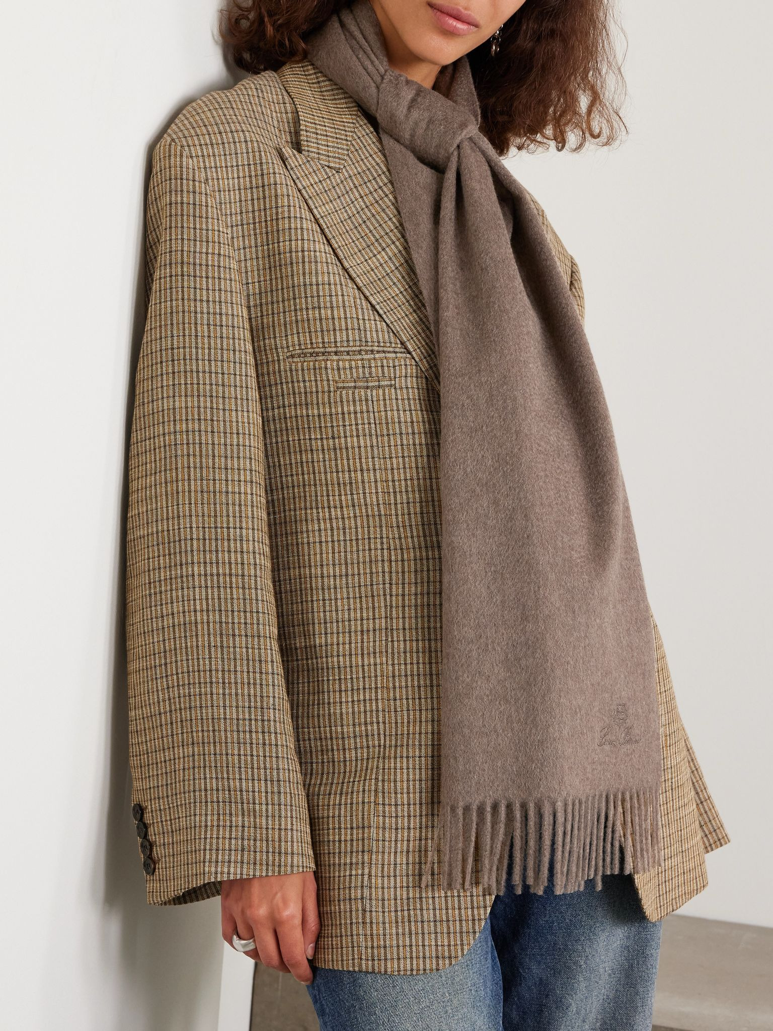 Grande Unita fringed cashmere scarf Brick - 2