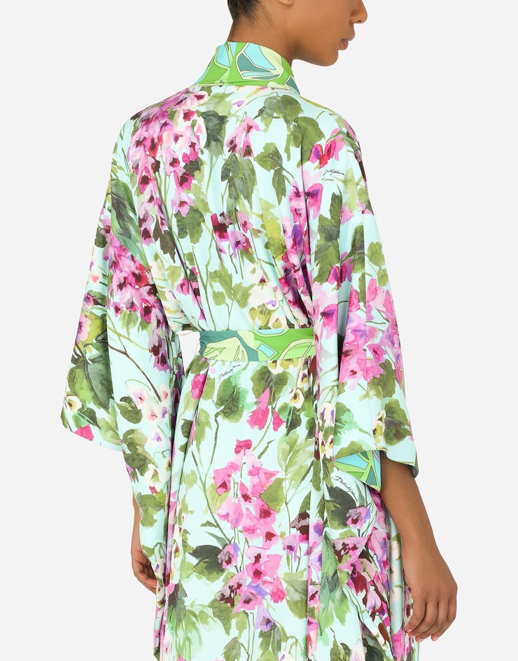 Long charmeuse caftan with bluebell print - 6